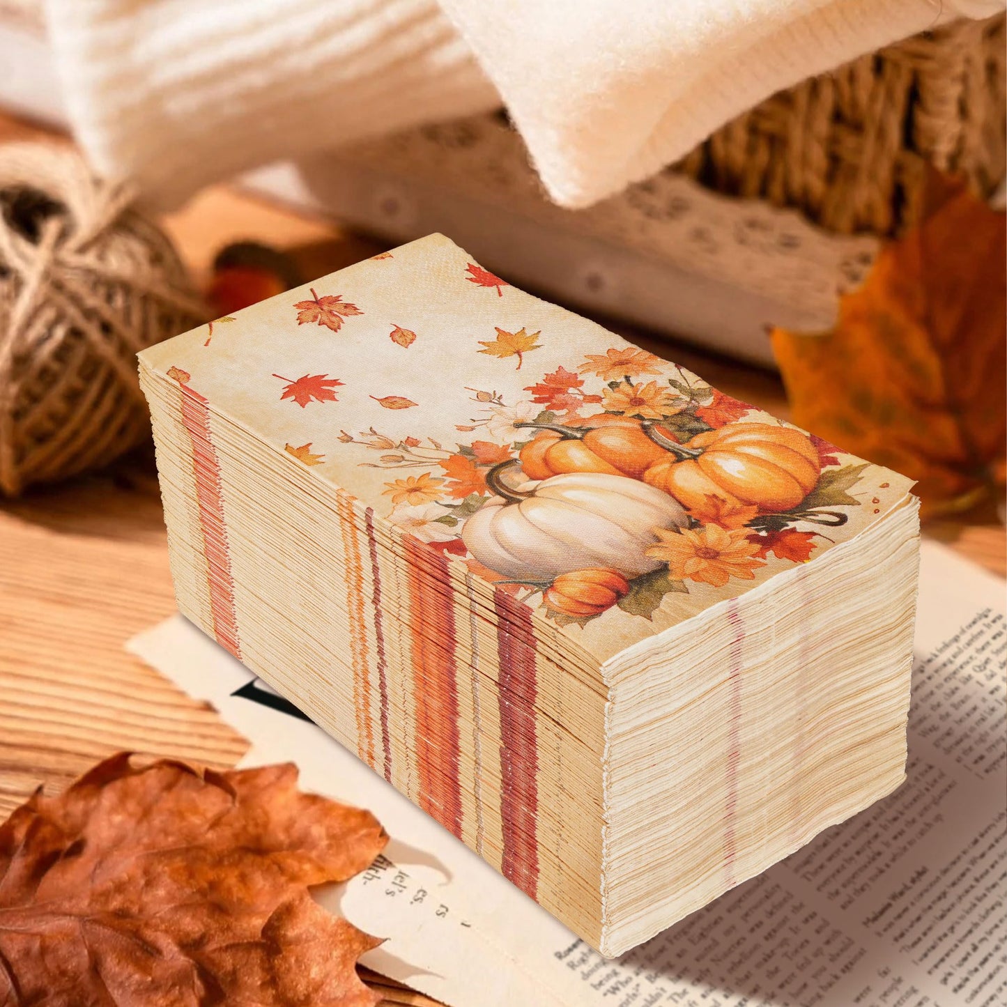 100 Pcs Fall Napkins Thanksgiving Guest Napkins Pumpkins Autumn Paper Napkins, 3 Ply Disposable Hand Towels for Fall Thanksgiving Party Supplies Table Decorations Bathroom Kitchen Home