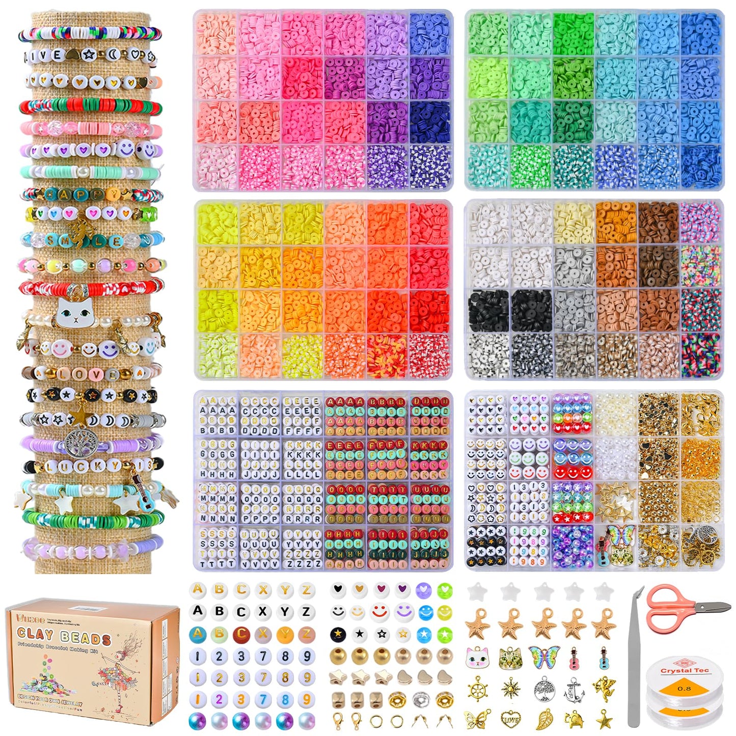 Friendship Bracelet Kit, 16888pcs, 96 Colors Polymer Clay Beads & 1200 Letter Beads，Bracelet Making Kit for DIY Jewelry Making&Friendship Bracelet Making
