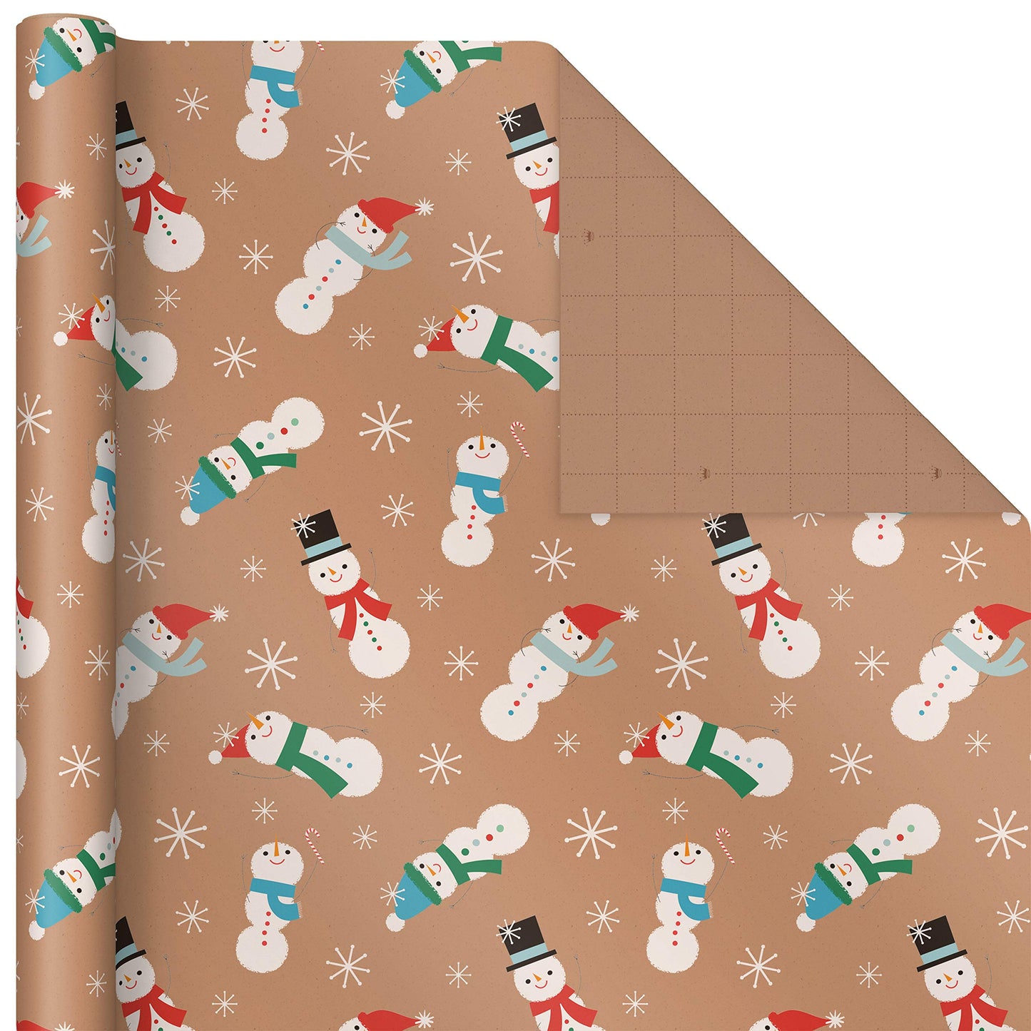 Kraft Christmas Wrapping Paper for Kids with Cut Lines on Reverse (4 Rolls: 88 sq. ft. ttl) Penguins, Santa, Snowmen, Polka Dots