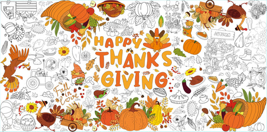 Tbsone Fall Thanksgiving Coloring Tablecloth Poster - 30x72 Inches Giant Paper Banner for Kids - Fall Thanksgiving Crafts, Activities - Ideal for Fall Thanksgiving Party Decorations and Games