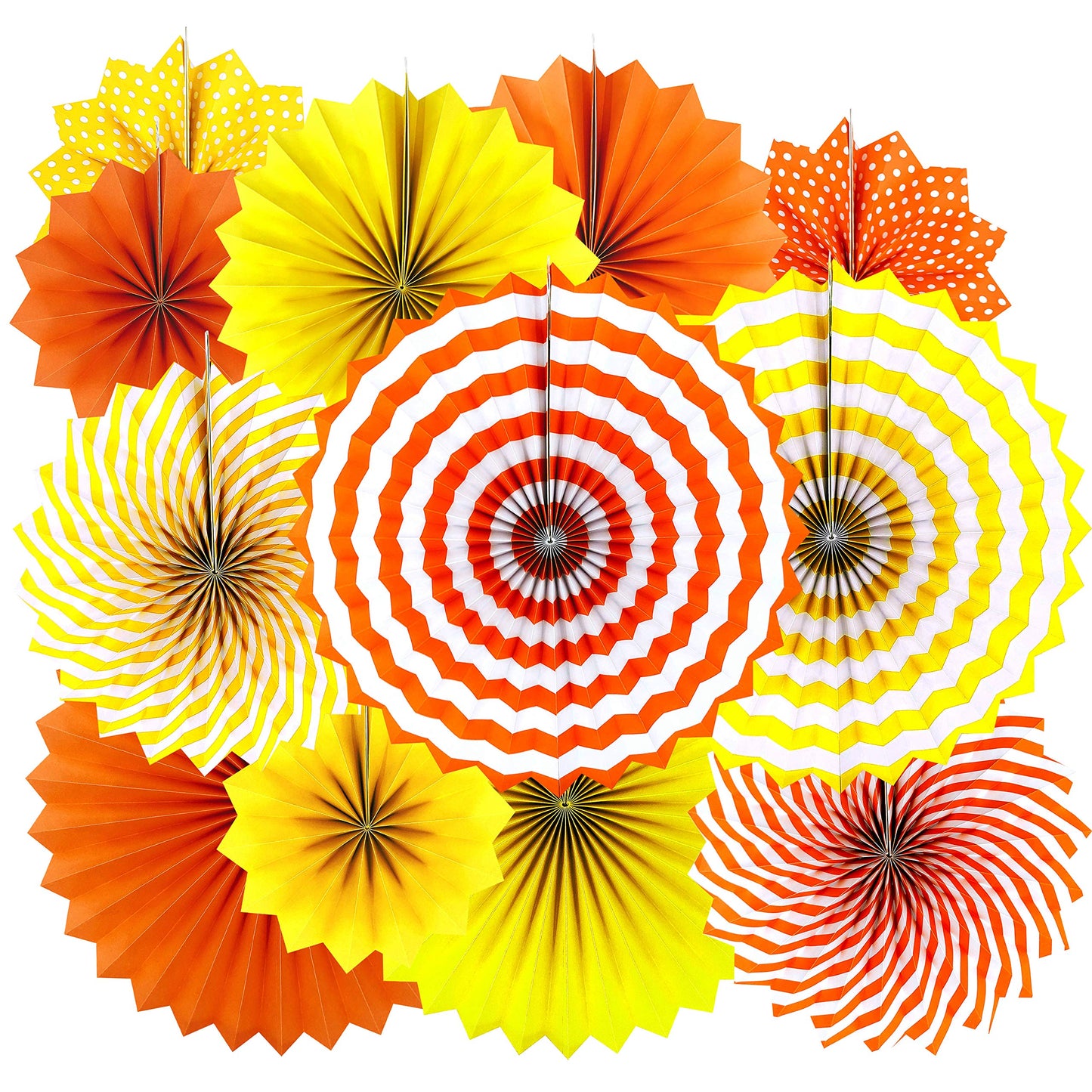 Orange Fall Party Hanging Paper Fans - Thanksgiving Autumn Carnival Party Ceiling Hangings Wedding Anniversary Graduation Birthday Baby Shower Photo Booth Backdrops Decorations, 12pc