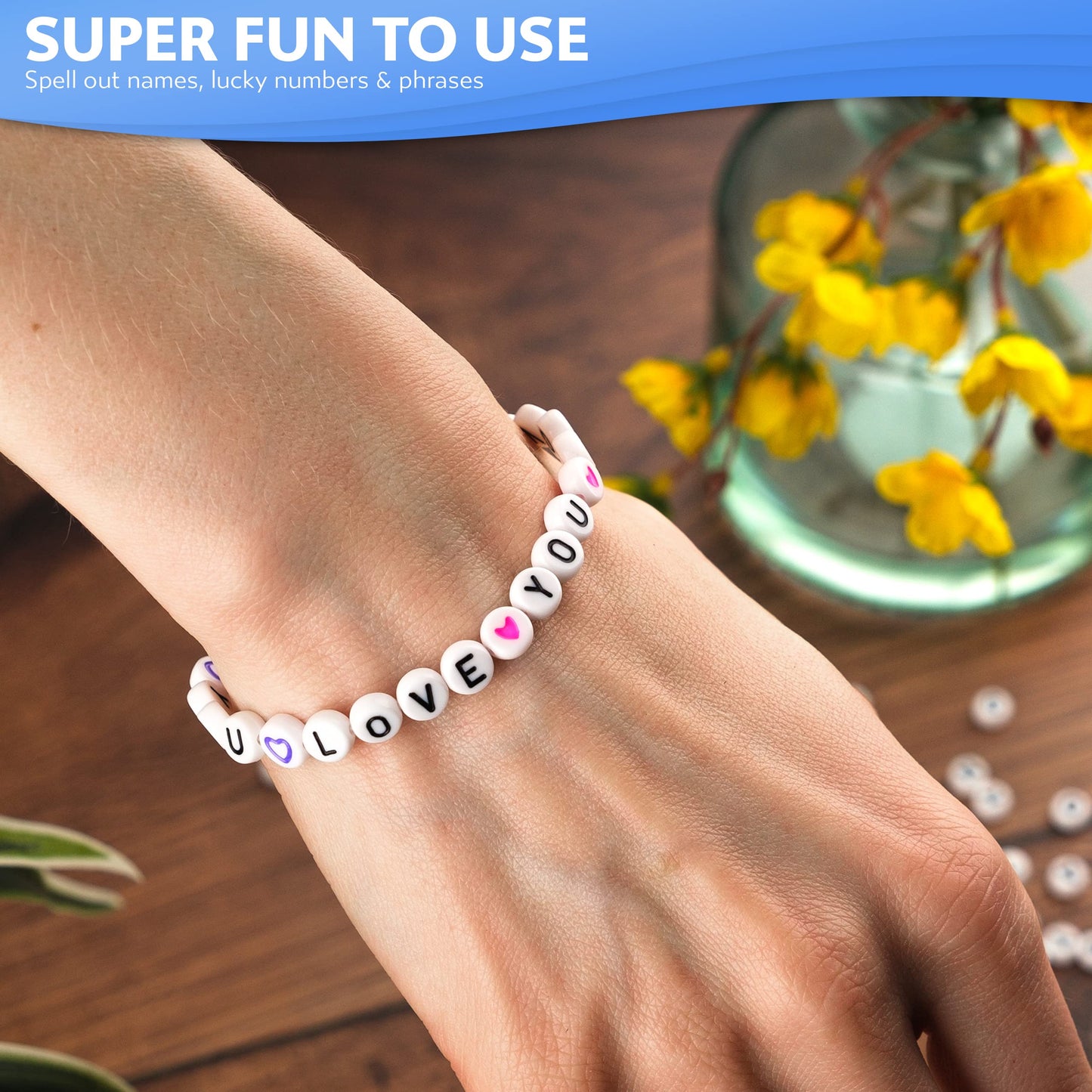 Stylo 800 PCS Letter Beads for Bracelets, Colorful Alphabet Beads for Jewelry Making with Acrylic Round Beads, Heart, Star Charms and 52' Elastic String Thread