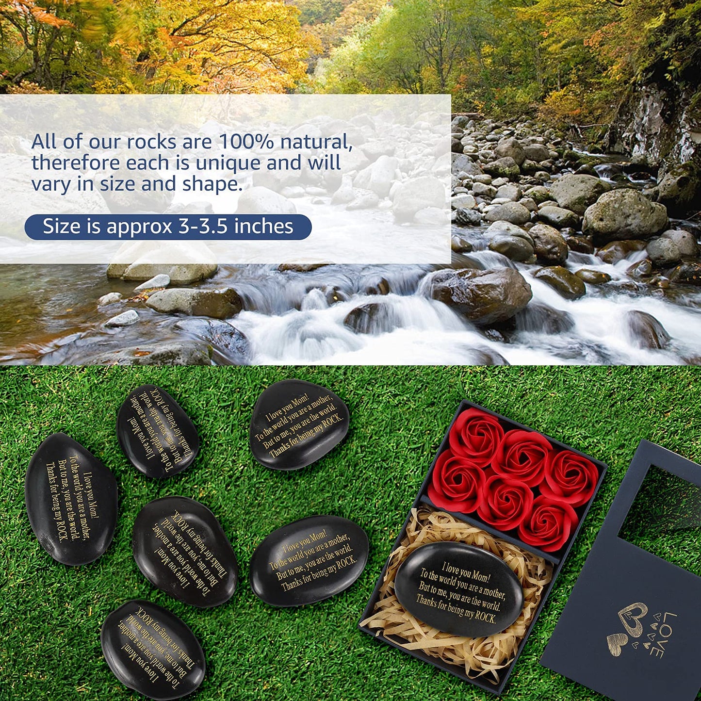 Gifts for Mom - Unique Birthday Card for Mom from Daughter Son - Handmade Engraved Rock Paperweight - I Love You Mom Gifts - Best Mother in Law Birthday Present - You Are My Rock Gifts for Mother