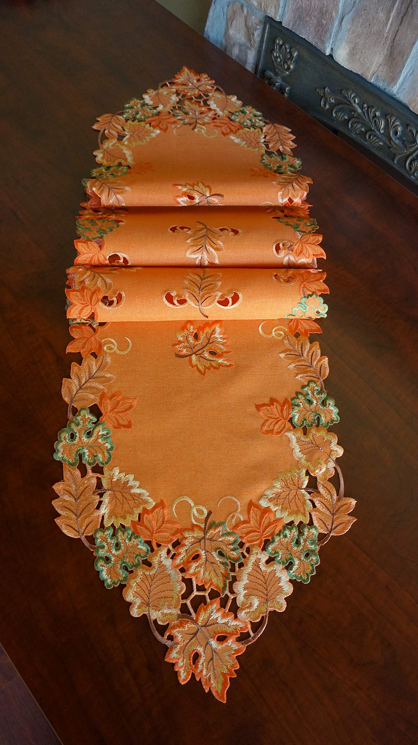 Harvest Fall Table Runner 13"x36",Cutwork Embroidered Maple Leaves Dresser Scarf Table Topper for Thanksgiving's Day Home Dinning Holiday Party Decoration