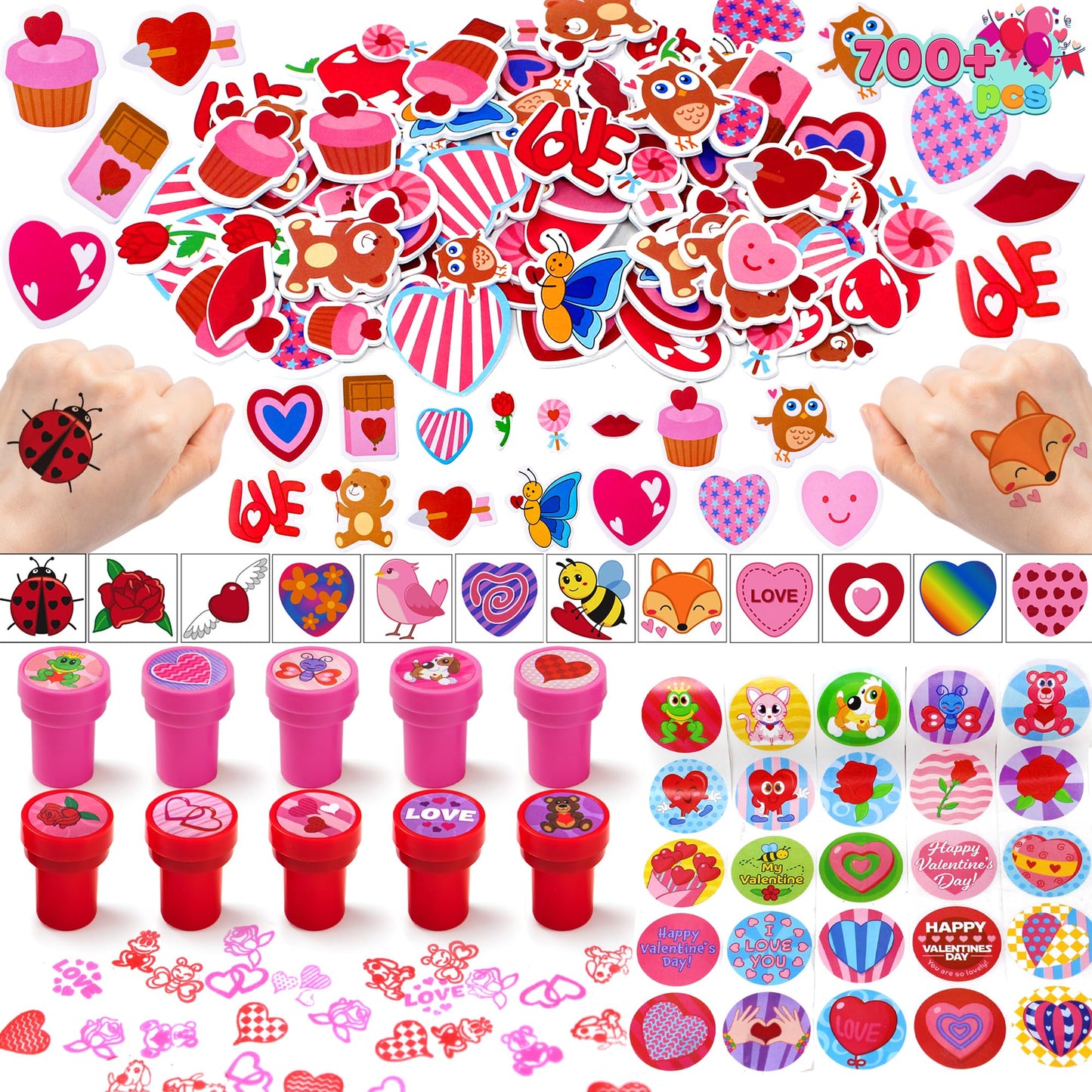 JOYIN 700+ Pcs Valentines Day Stickers, Stampers & Tattoos Party Favor Supplies Craft Set, Foam Stickers for Kid Decorations, Photo Props, School Classroom Holiday Exchange Game Prizes, Art Craft