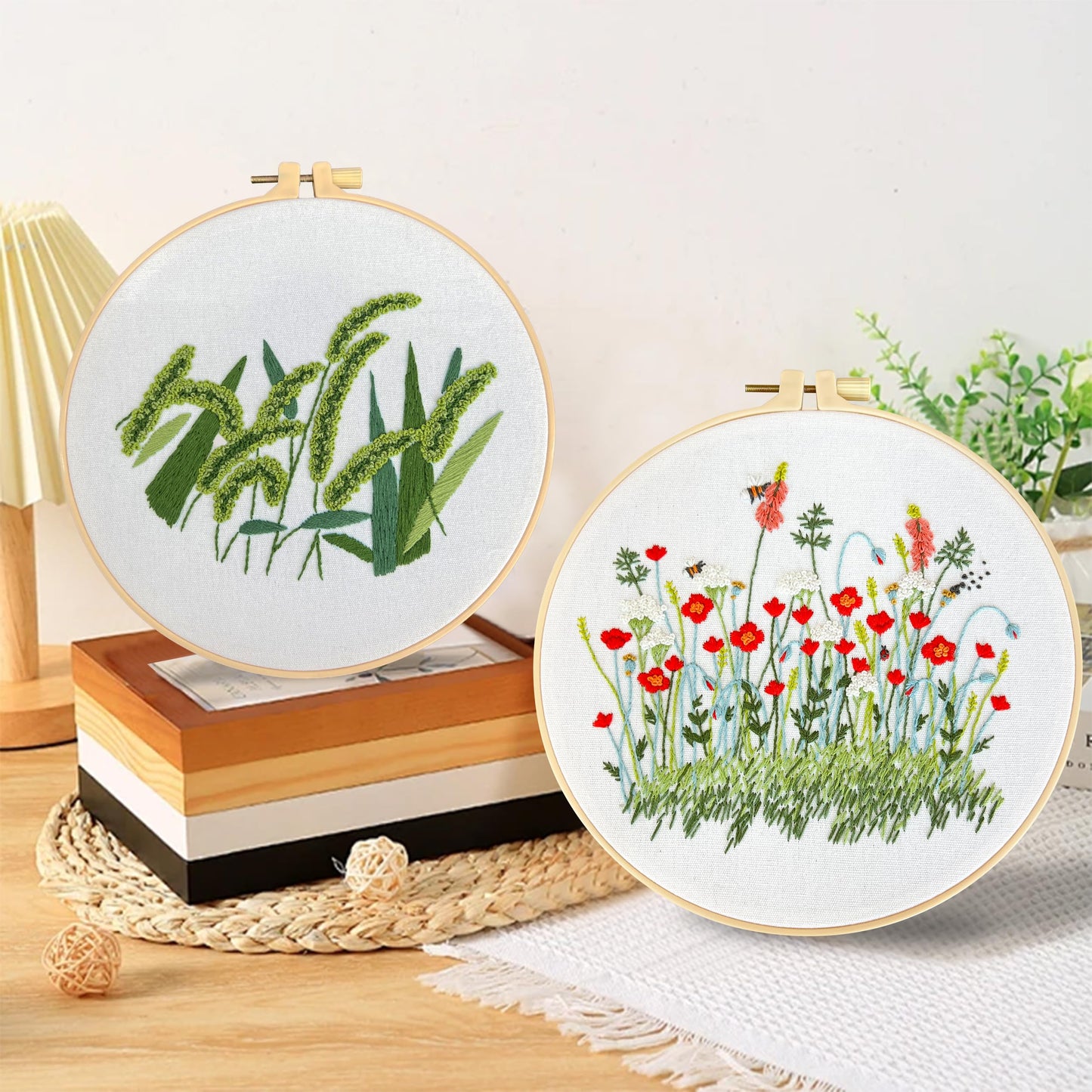 Maydear 4 Packs Embroidery Starter Kit with Pattern, Stamped Cross Stitch Kits for Beginners Adults with Embroidery Hoop and Instructions, Hand Embroidery Kit (A-Embroidery kit Florals)