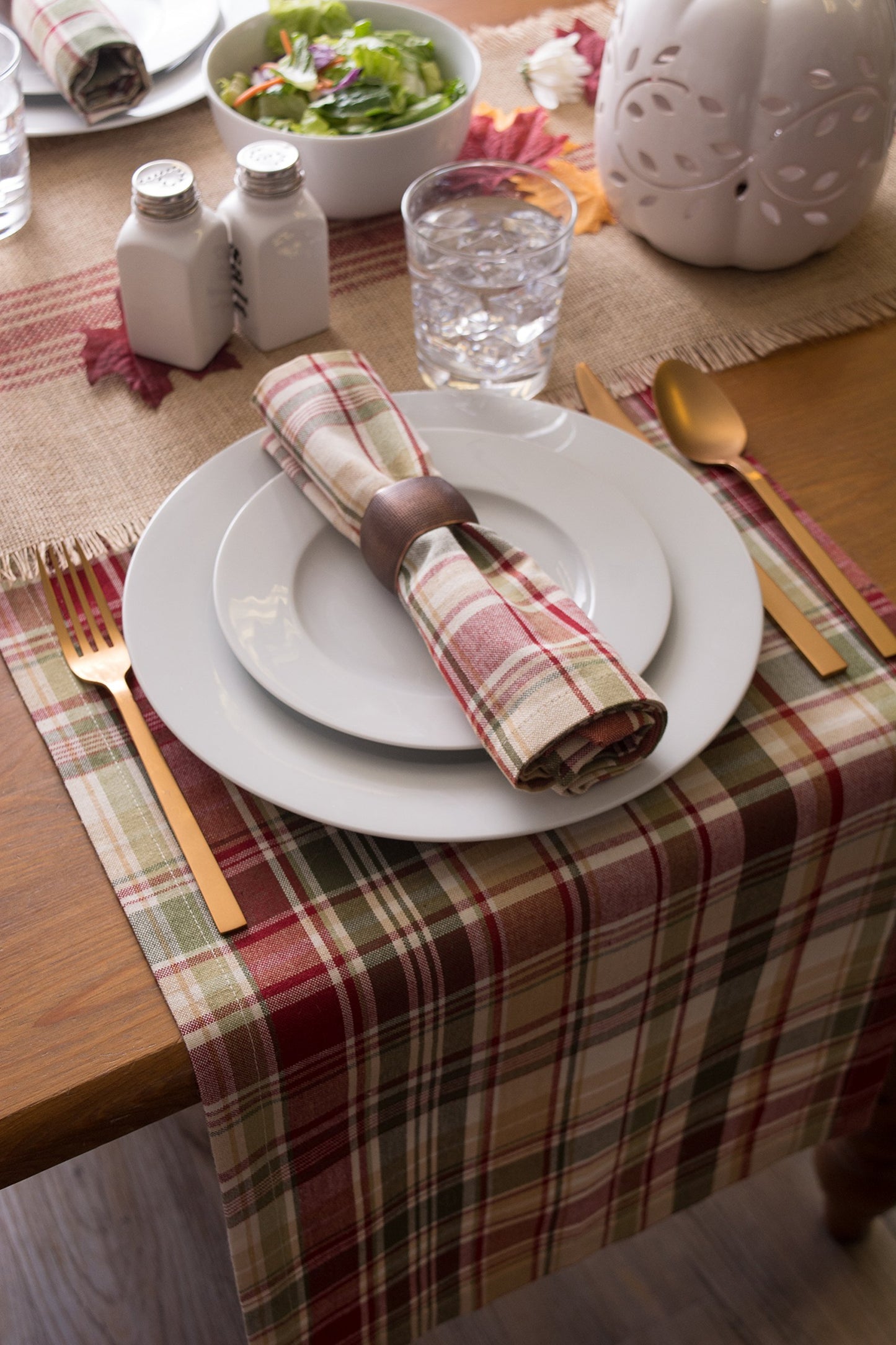 Give Thanks Plaid Fall Table Decor, Autumn & Thanksgiving Tabletop Linens, 14x72 Table Runner