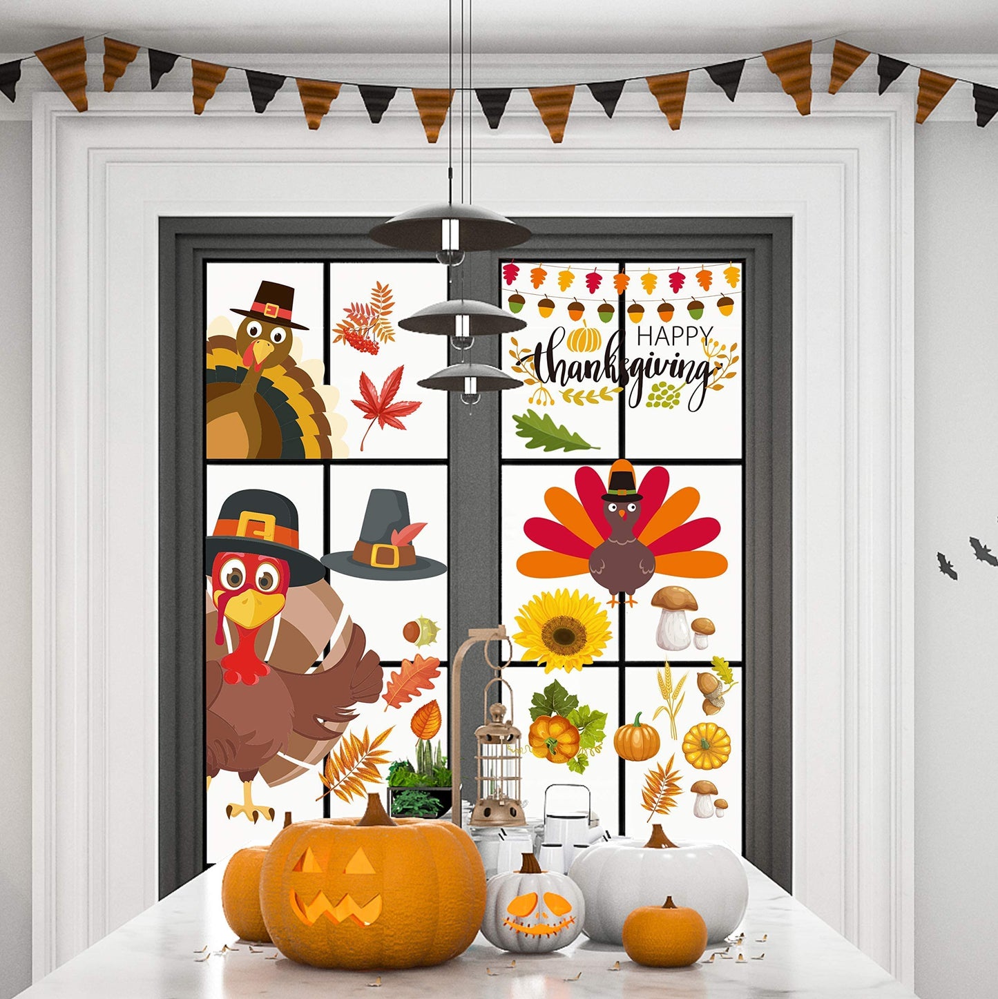Thanksgiving Decorations - Thanksgiving Window Clings Fall Decorations Thanksgiving Window Stickers Holiday Turkey Cling for Glass Window Thanksgiving Decorations for Home Party 113 PCS