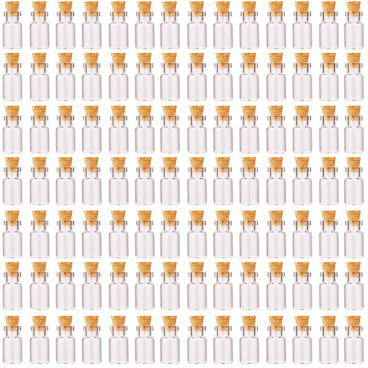 MaxMau 100pcs 1ml Small Mini Glass Bottles Jars with Cork Stoppers Tiny Vials for DIY Art Crafts Wedding Favors