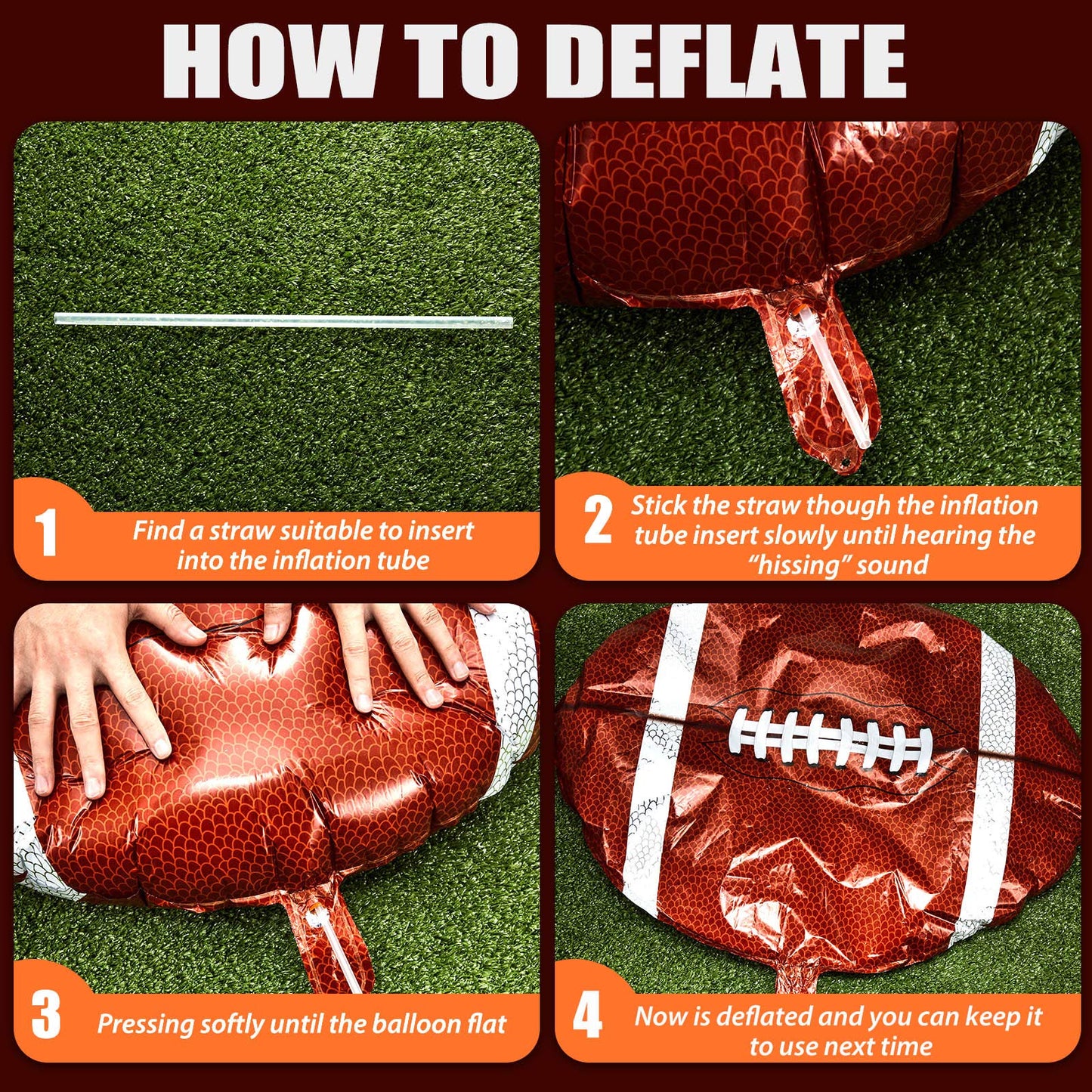 Football Balloons Football Party Balloons Football Shaped Aluminum Foil Balloons for Sport Themed Football Themed Birthday Party Decor, 26 Inch(4 Pieces)