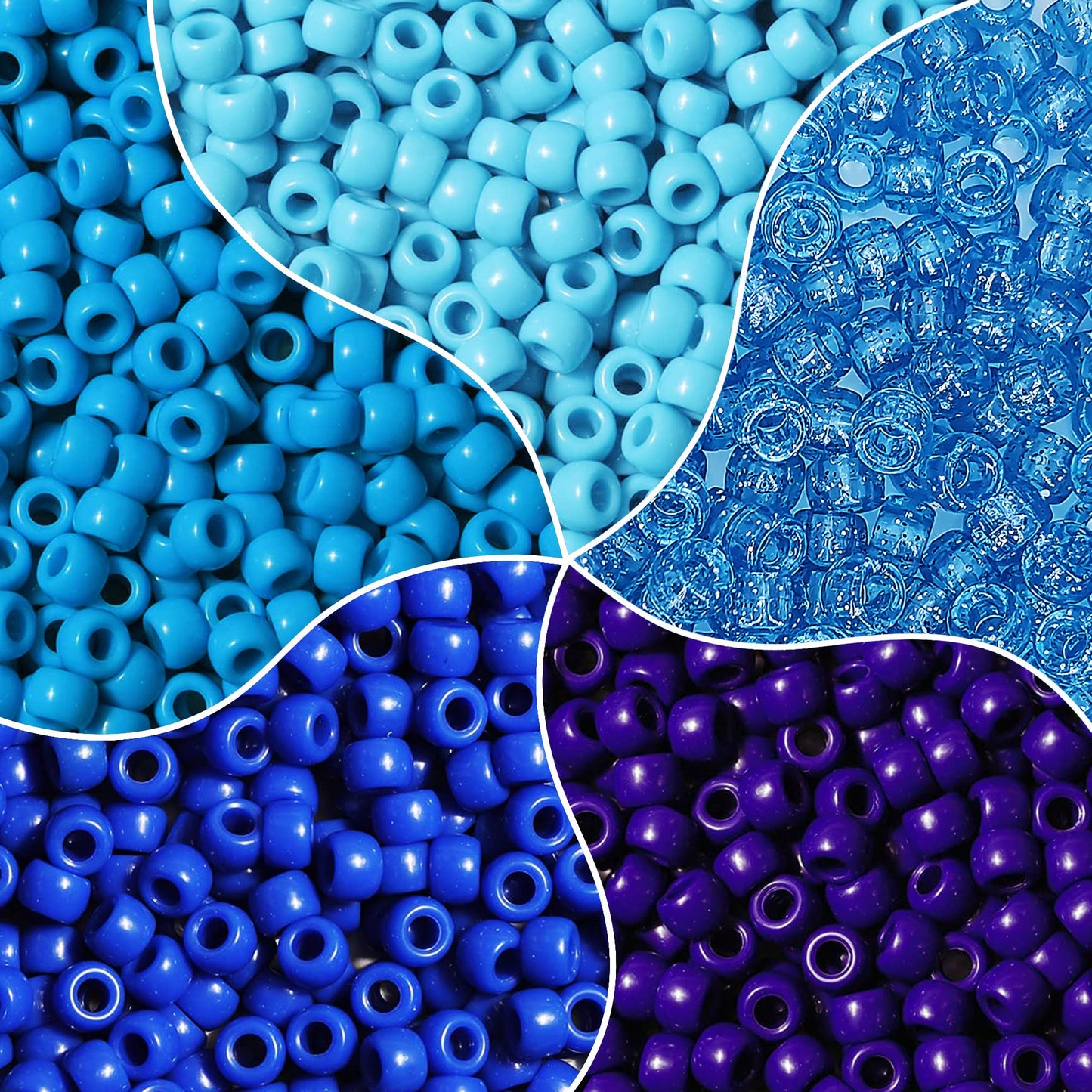 1000PCS 6x9mm Pony Beads Bulk, 5 Styles Blue Pony Beads for Bracelets Making Kit, Kandi, Hair Braids Crafts for Jewelry Making (Blue)