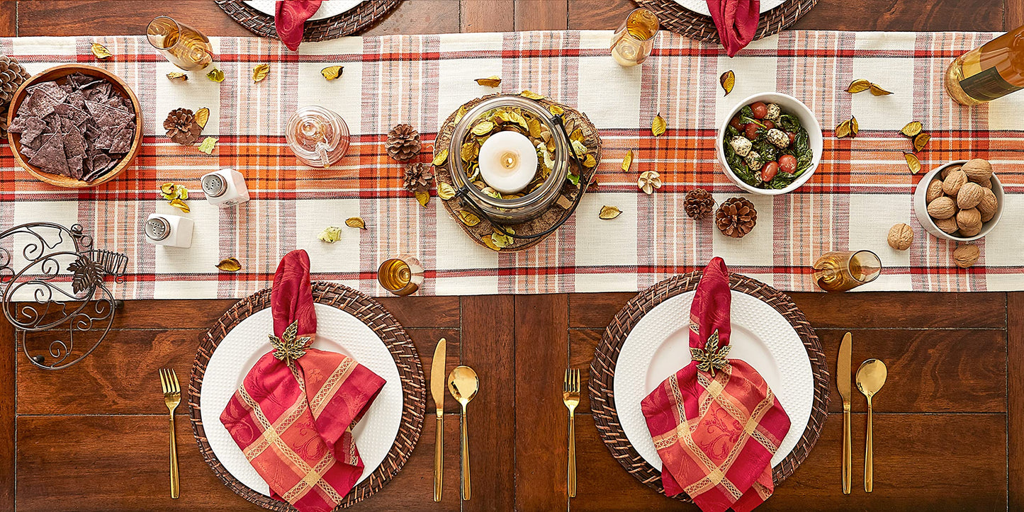 Thanksgiving & Fall Table Decoration Autumn Farmhouse Plaid, Table Runner, 14x108, Pumpkin Spice Orange