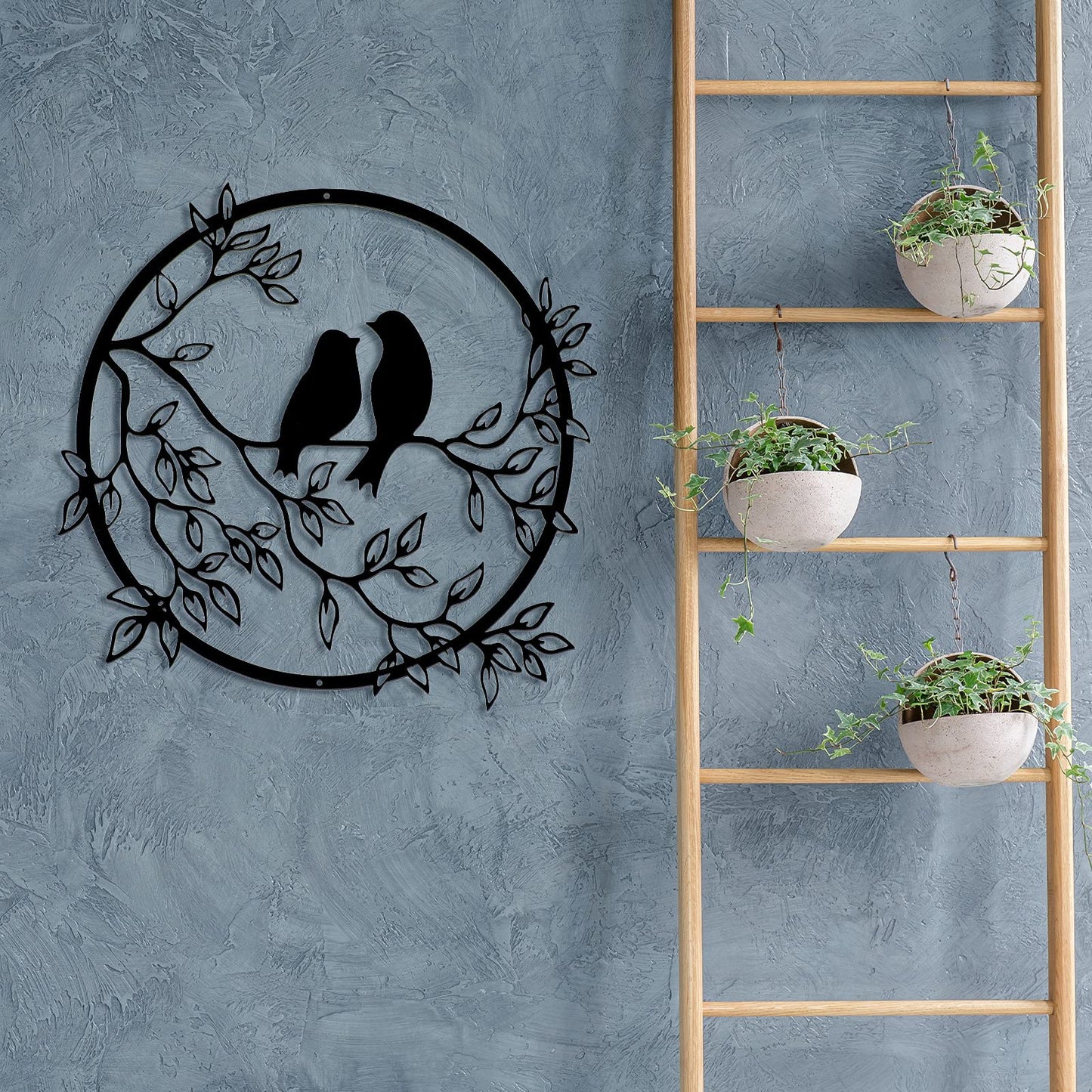 Metal Wall Art Bird on Tree Branch Silhouette Bird Art Decor for Living Room Garden Bedroom Office Home Wall Housewarming Party Decor(Black)
