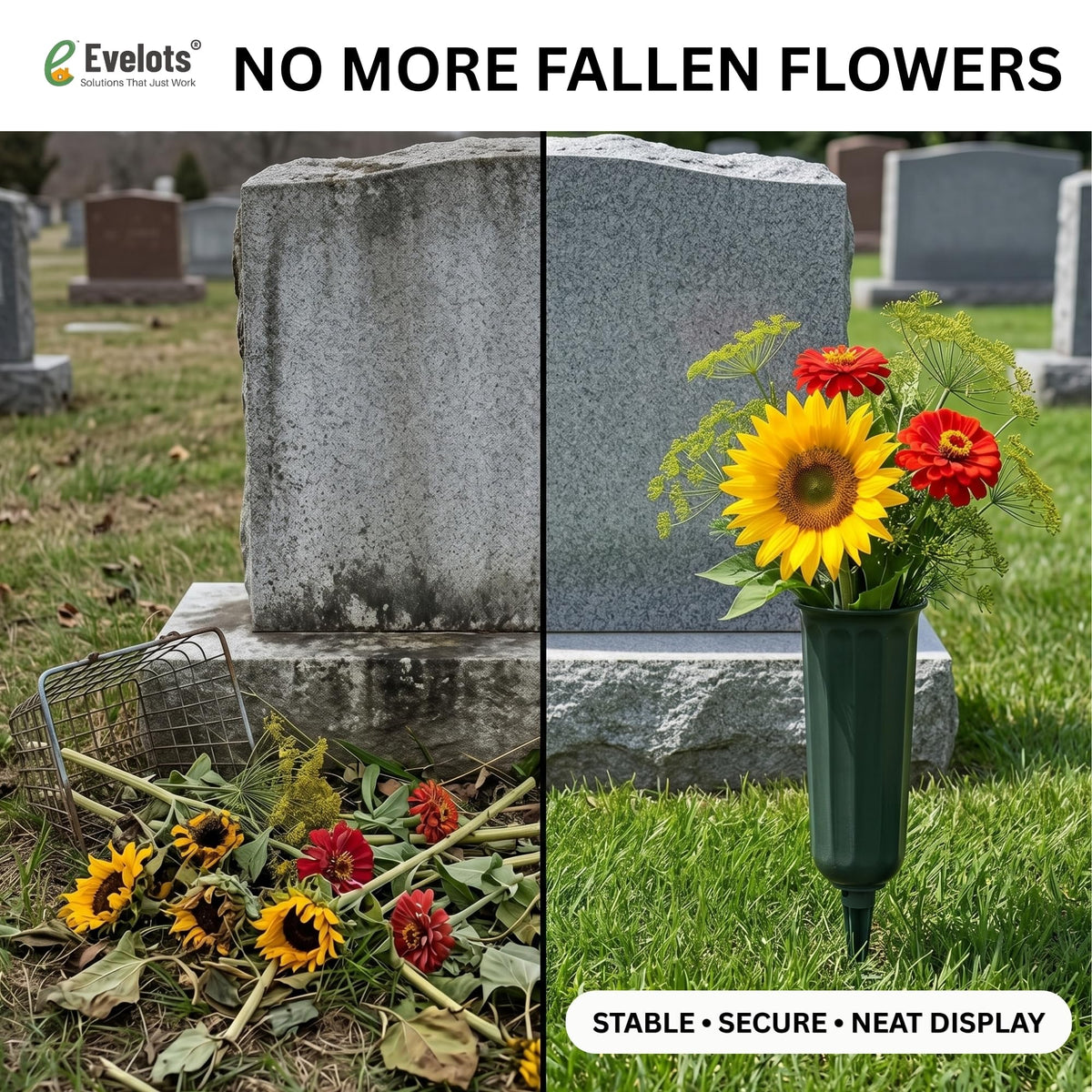 Evelots Cemetery Flower Vase with Sturdy Spikes/Stakes 6 Pack Outdoor Artificial or Fresh Flower Holder Grave Decoration