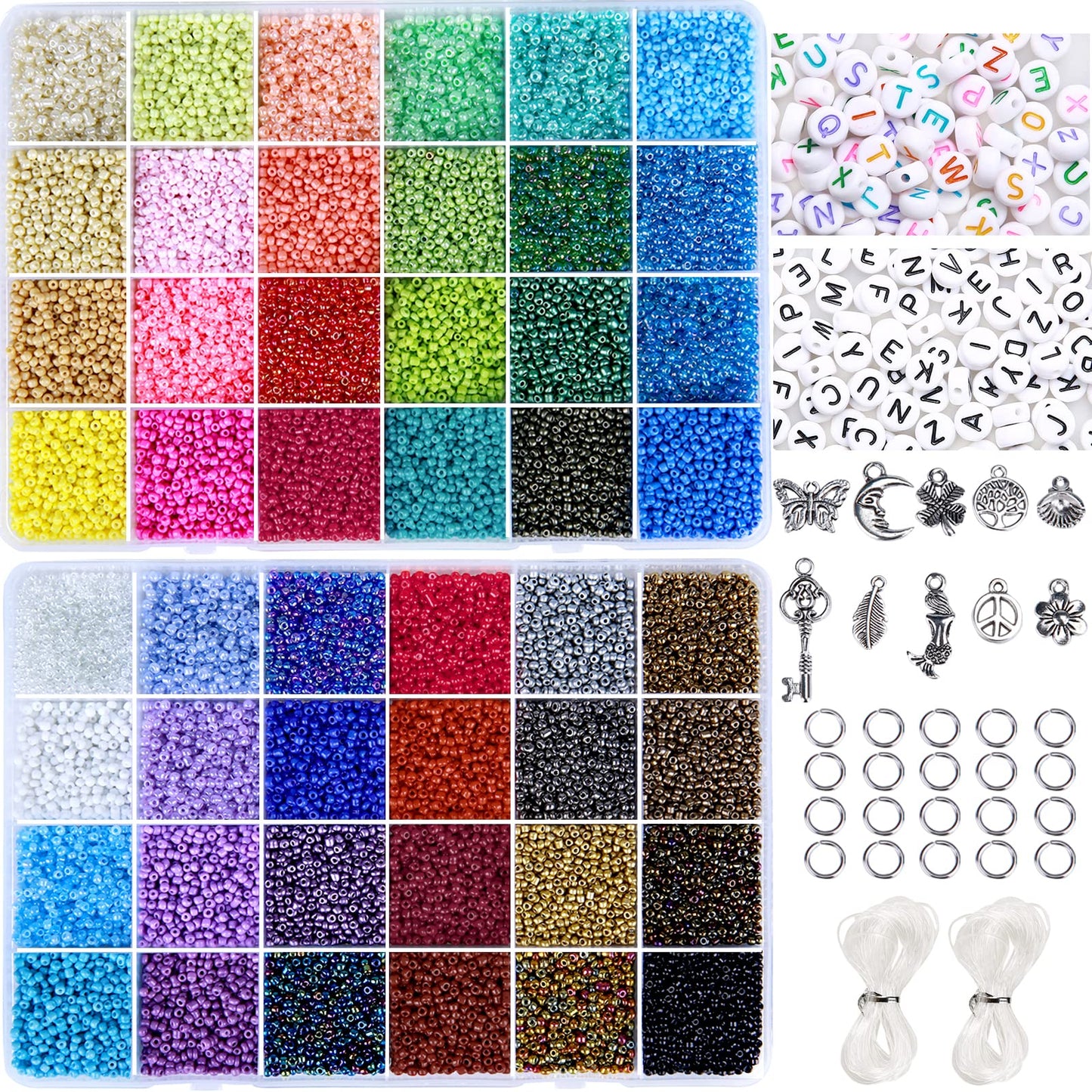 Greentime 45000pcs 2mm Seed Beads for Bracelet Making Kit Small Rainbow Beads 11/0 for DIY Crafts Bracelets Necklaces Rings Waist
