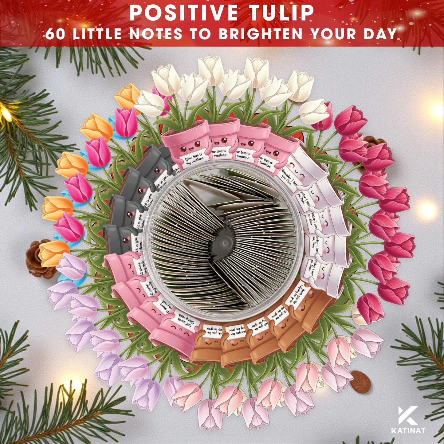 Positive Tulip Jar for Mom – 60 Thoughtful Emotional Support Tulips, Cute Birthday Mothers Day Gifts for Mom Step Mom from Daughter Son, Easter Basket Stuffers for Mom, Step Mom, Mother in Law, Wife