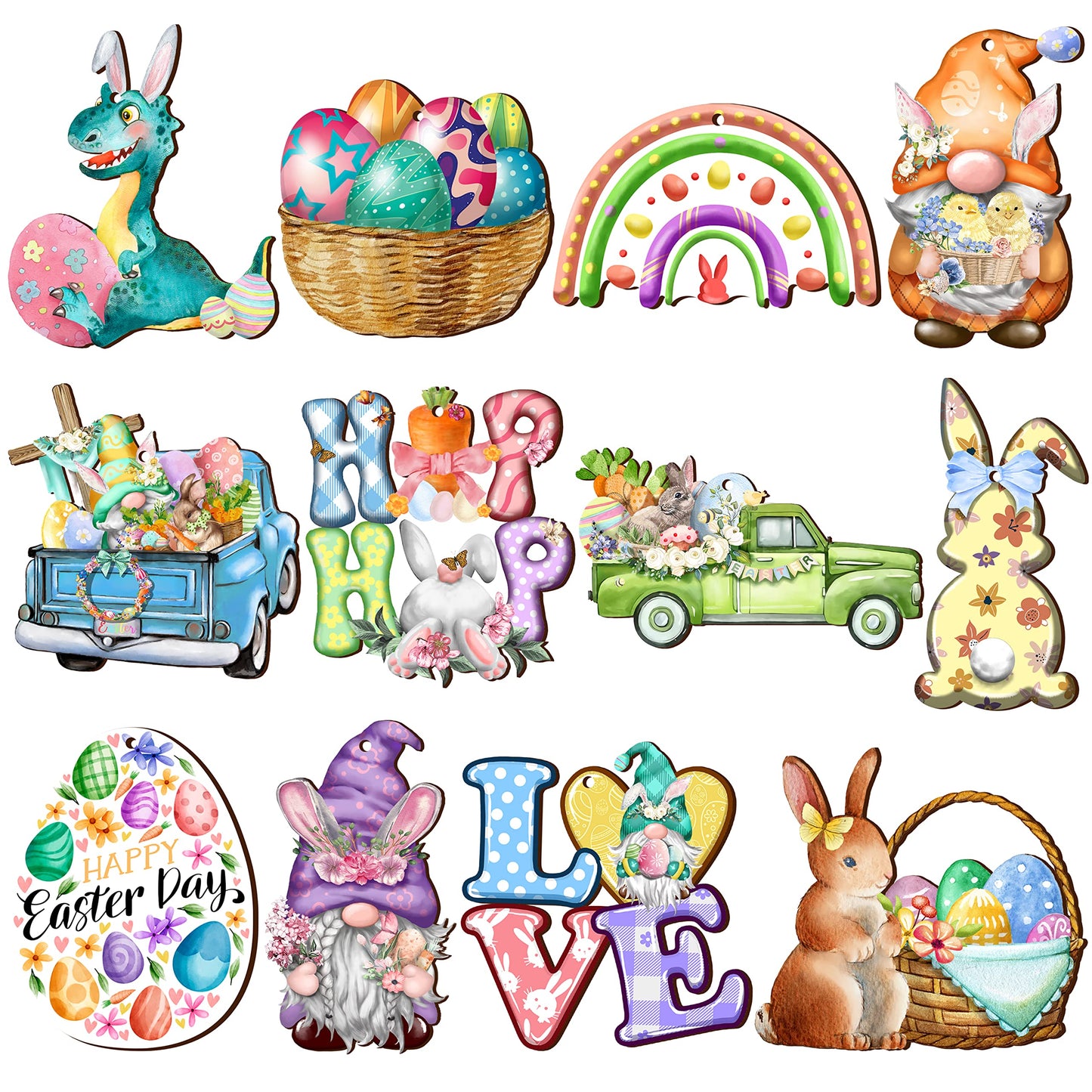 24 Wooden Hanging Ornaments, Hanging Decor for Tree, Happy Easter Egg Gnome Bunny Wooden Craft Spring Party Supplies Home Decor