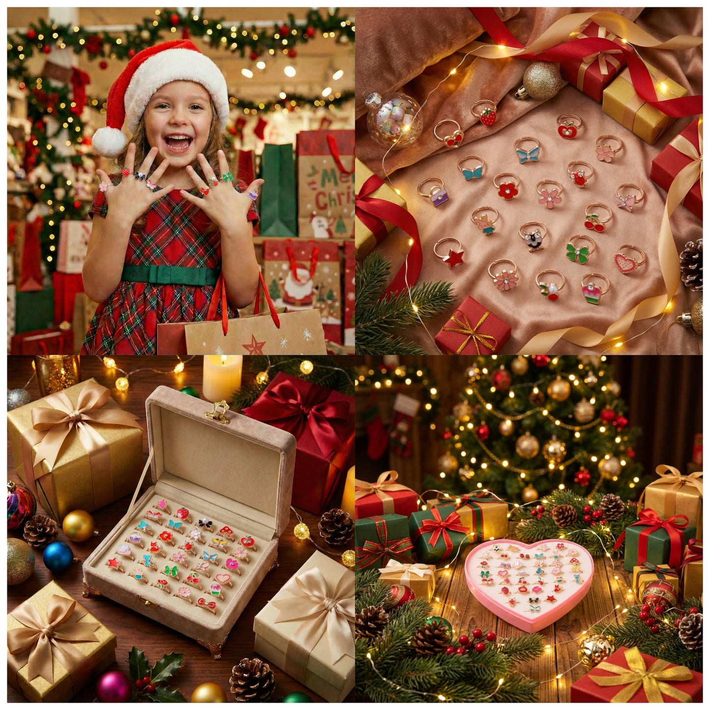 PASEMM 36pcs Little Girl Alloy Jewelry Rings, Adjustable, No Duplication Kids Play Ring in Box,Pretend and Dress Up Rings for 4-12 Year Old Girls Birthday Holiday Gifts, 4 5 6 7 8 9 10 11 12 Year Old Girl Toys for Kids
