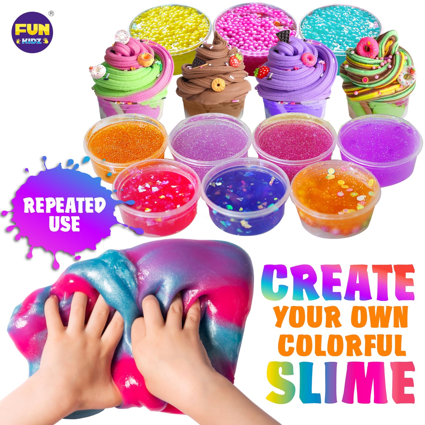 33 Cups Jumbo Slime Kit for Kids, FunKidz Premade Ultimate Slime Pack to DIY Soft, Cloud, Clear, Butter, Glitter, Glow in Dark Slime Making Kit Party Favors Gift Toys for Girls and Boys