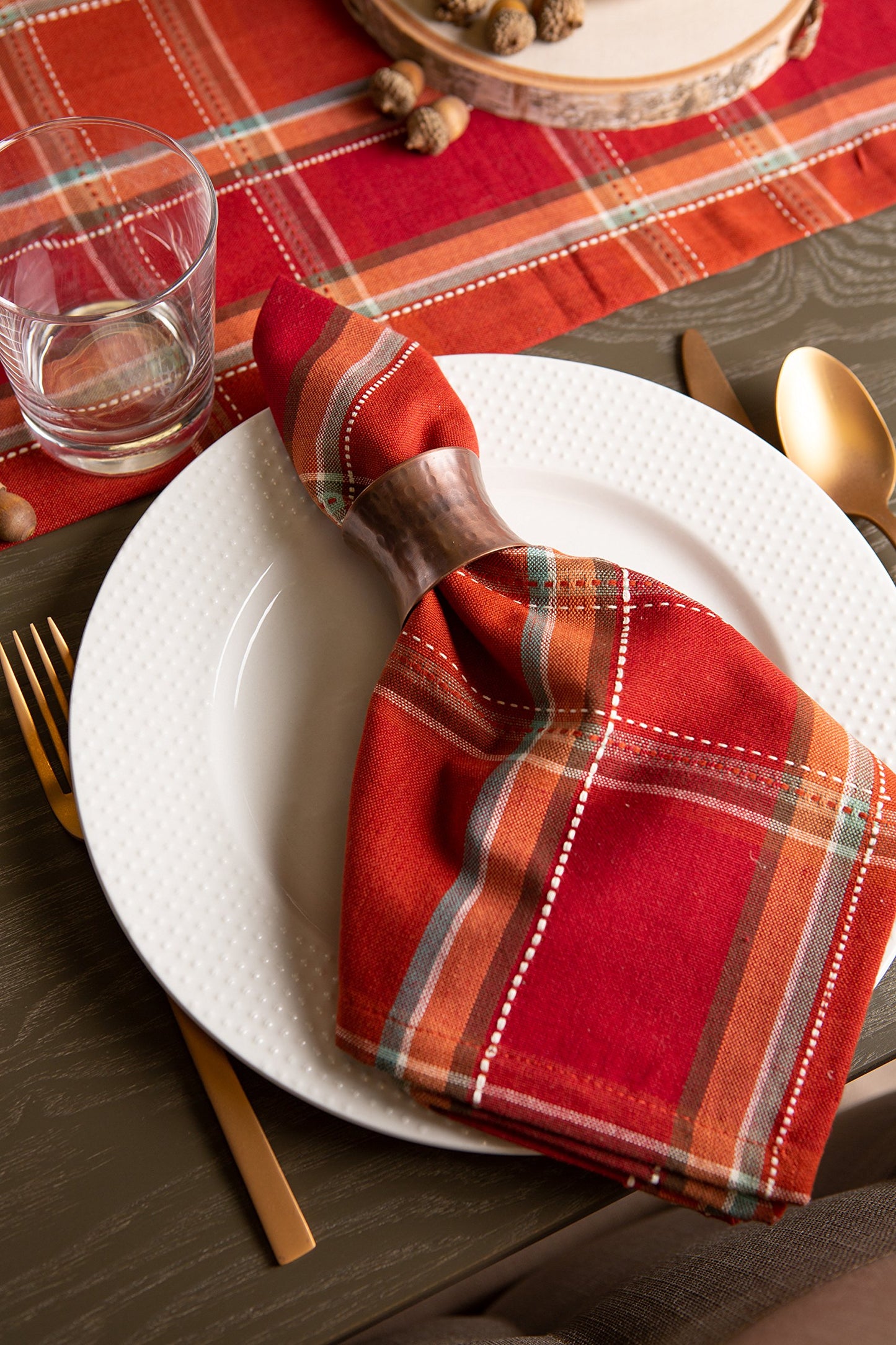 Thanksgiving & Fall Table Decoration Autumn Farmhouse Plaid, Table Runner, 14x72, Orange Plaid