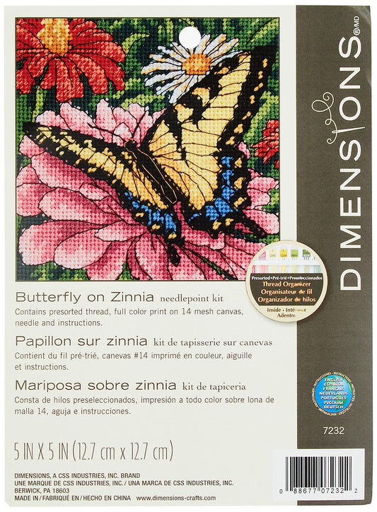 Dimensions 07232 Butterfly and Zinnias Nature Needlepoint Kit, 5" W x 5" H