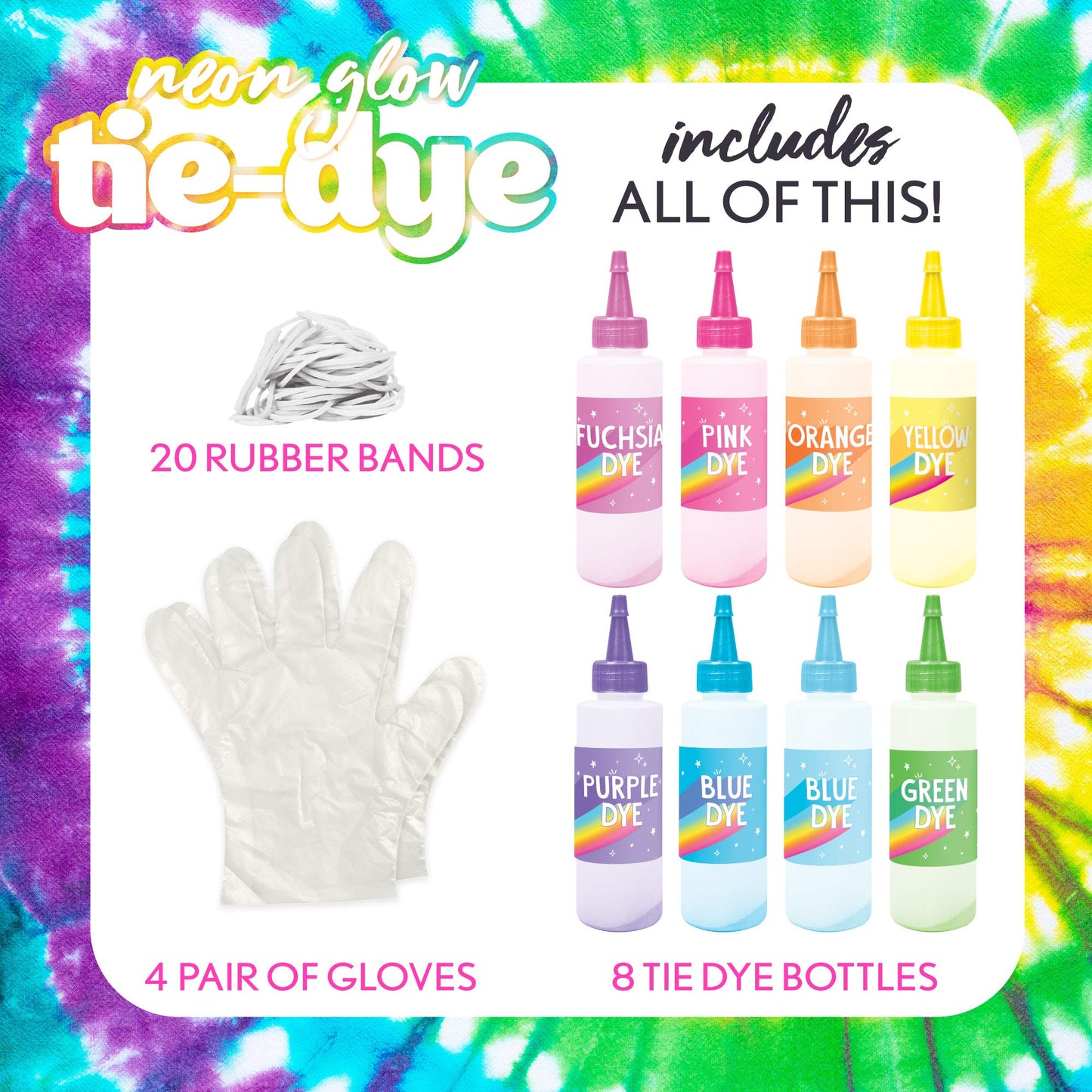 Just My Style Neon Tie-Dye Kit by Horizon Group USA, Create 18 Projects with 8 Colors