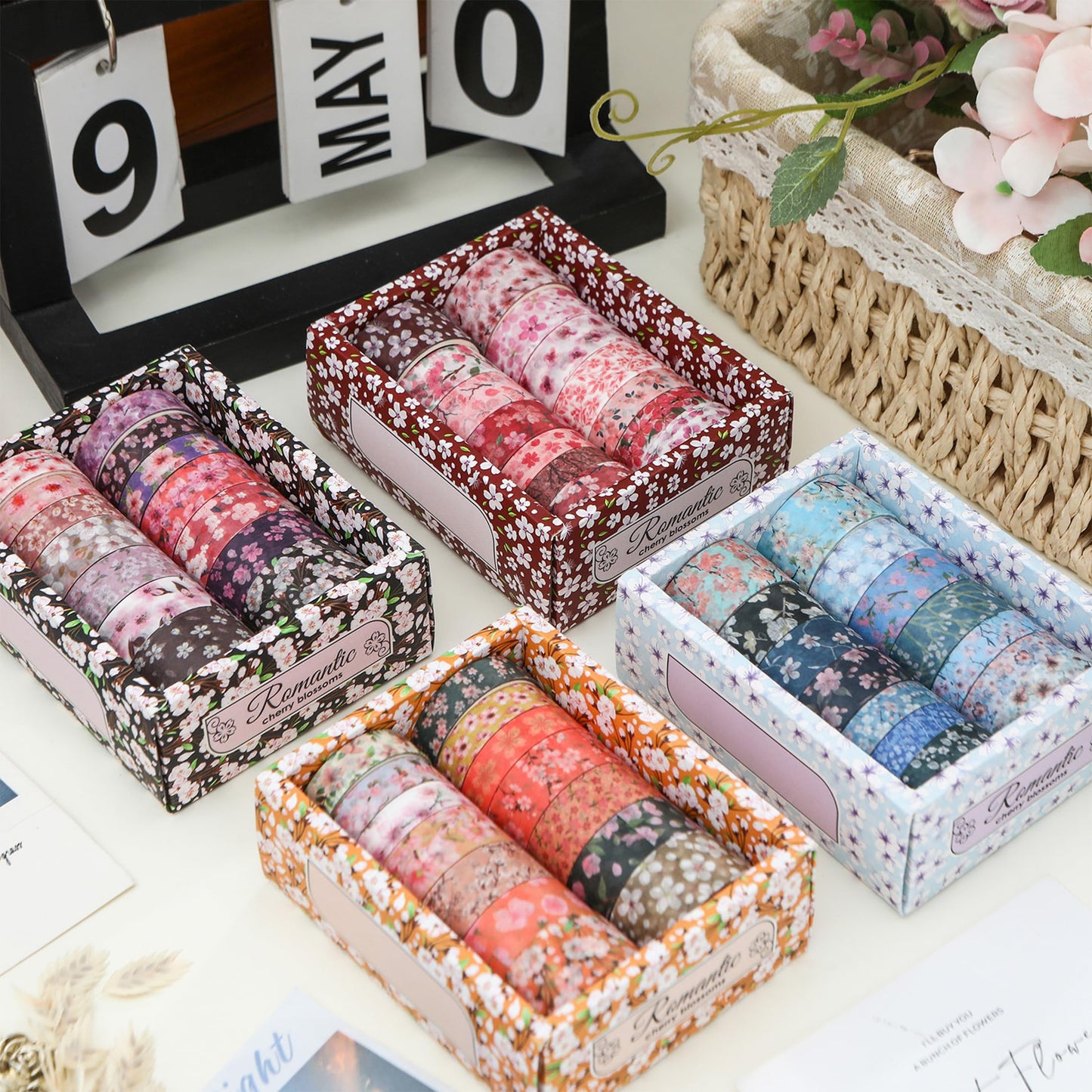14 Rolls Sakura Washi Tape Set Flowers Arts Adhesive Tapes Cherry Blossom Decorative Masking Tape Sets for Craft, Kids, Scrapbook, DIY, Gift Wrapping (Blush Petals)