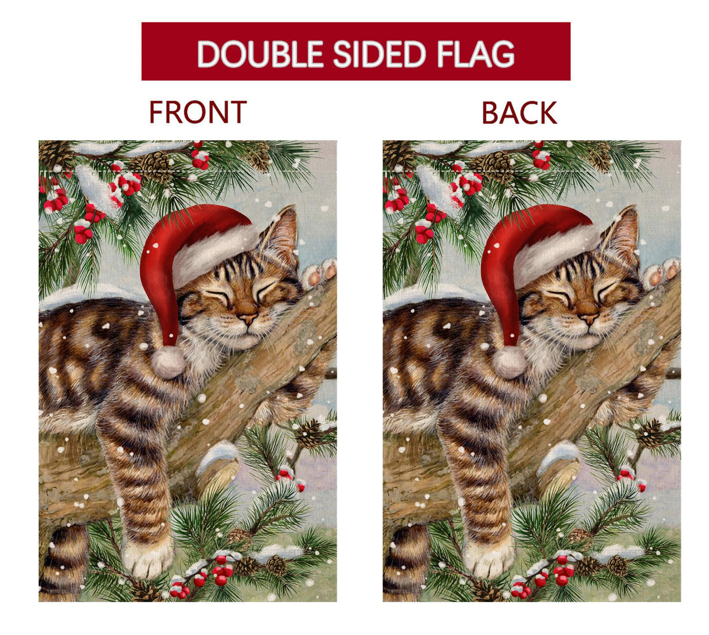 Winter Cat Garden Flag 12x18 Vertical Double Sided Christmas Holiday Outside Decorations Burlap Yard Flag BW738