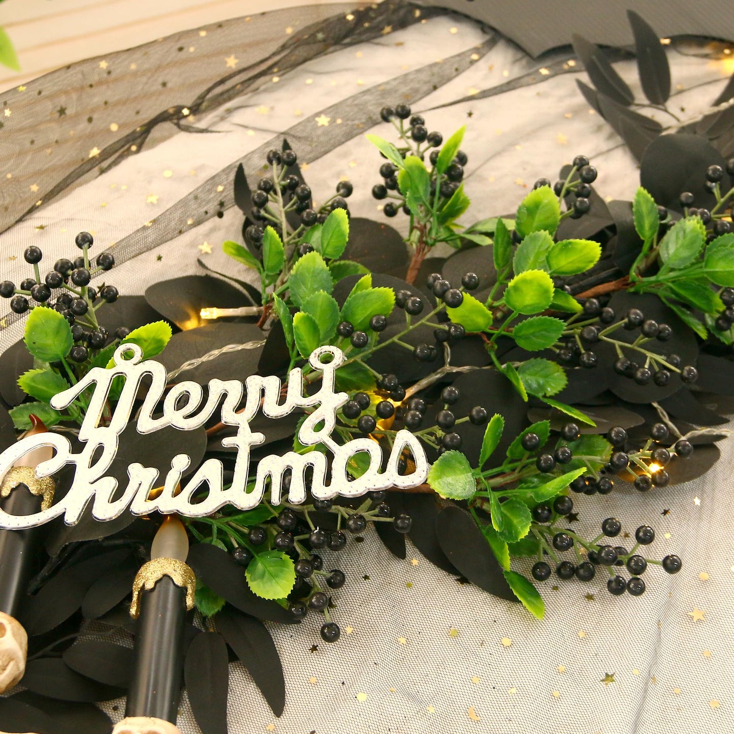 Felice Arts 6 Pack Artificial Black Berry Stems Fake Holly Berries Halloween Picks for Xmas Tree Ornaments DIY Wreath Vase Holiday Home Decor