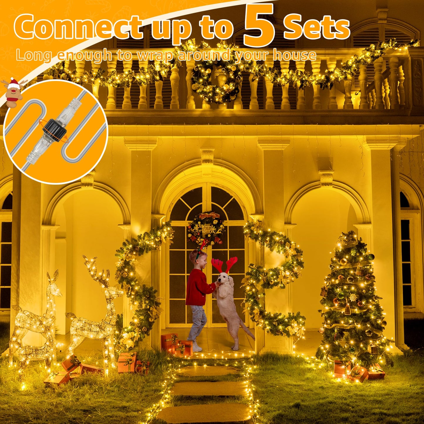 Ollny Christmas Lights 120LED 40FT, Warm White Fairy Lights Waterproof Connectable Timer, 8 Modes Plug in String Lights for Bedroom Outdoor Tree Indoor House Decorations