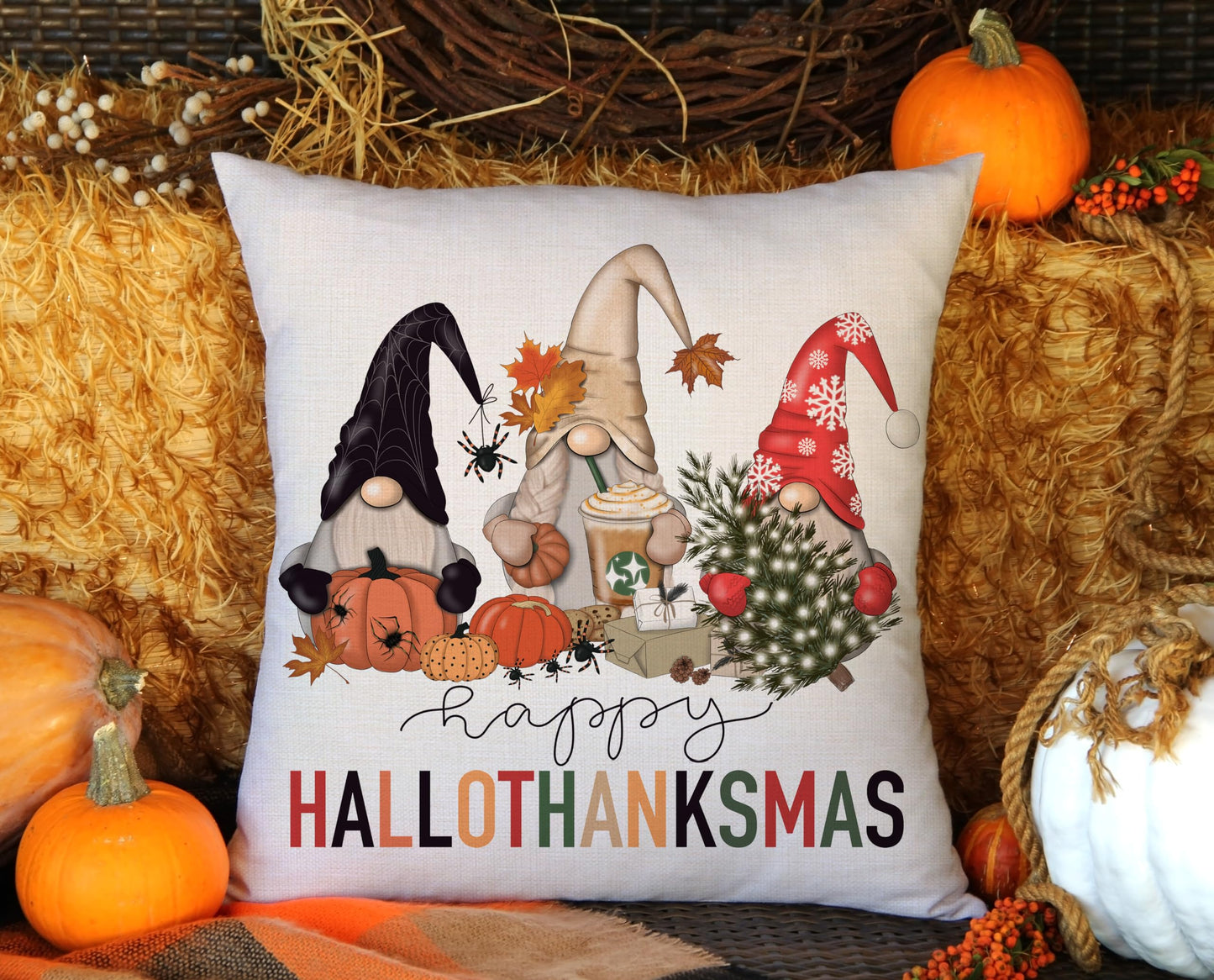 Halloween Gnome Pillow Covers 18x18, Fall Autumn Thanksgiving Christmas Throw Cushion Cases for Couch Sofa, Harvest Holiday Farmhouse Home Decor AH64