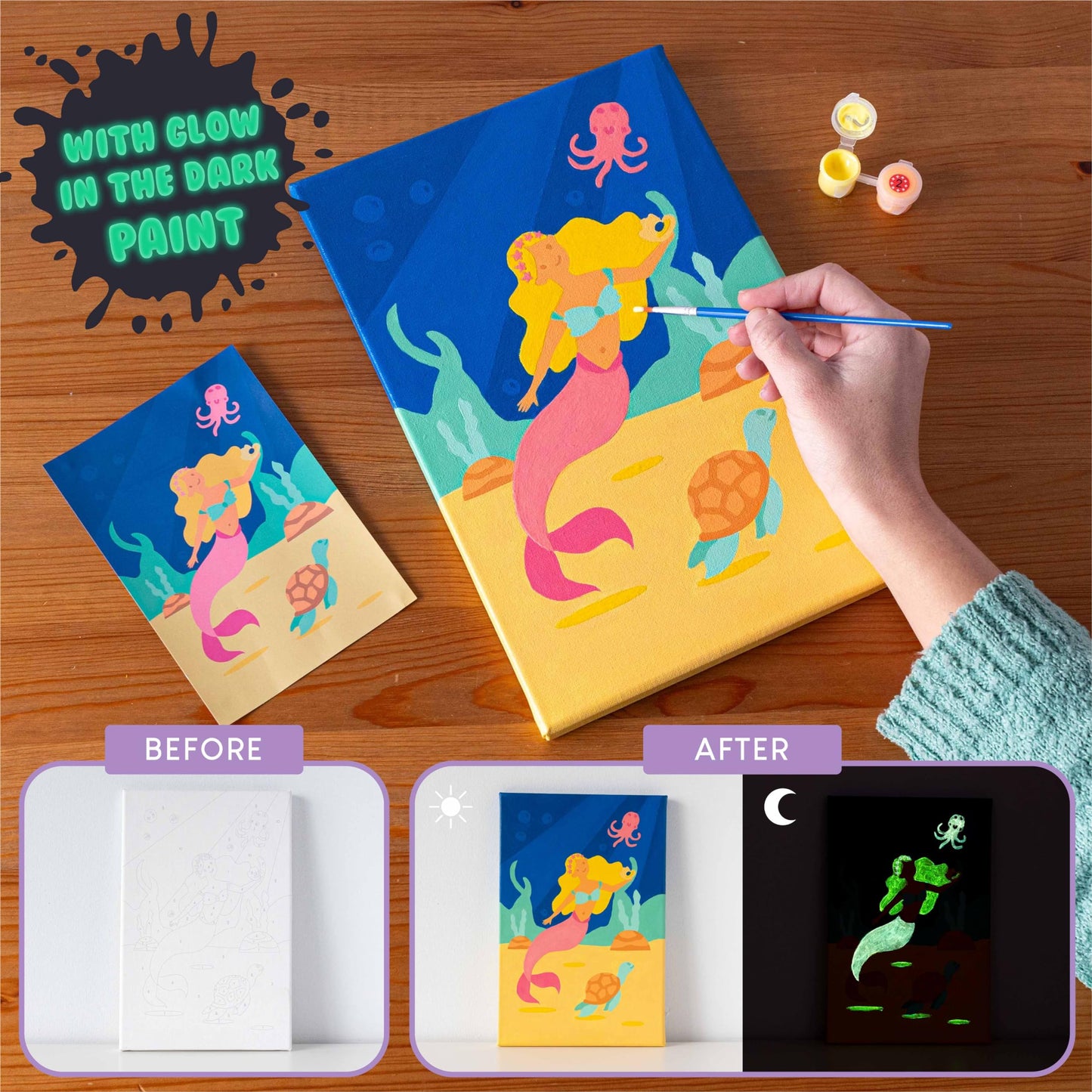 BONNYCO Paint by Numbers Kit for Kids Mermaid Pack 3 Canvas. Paint by Number Canvas Framed Pre Drawn, Mermaid Gifts for Girls Painting. Arts and Kids Crafts 4-6 8-12, Pintar por Numeros Niñas