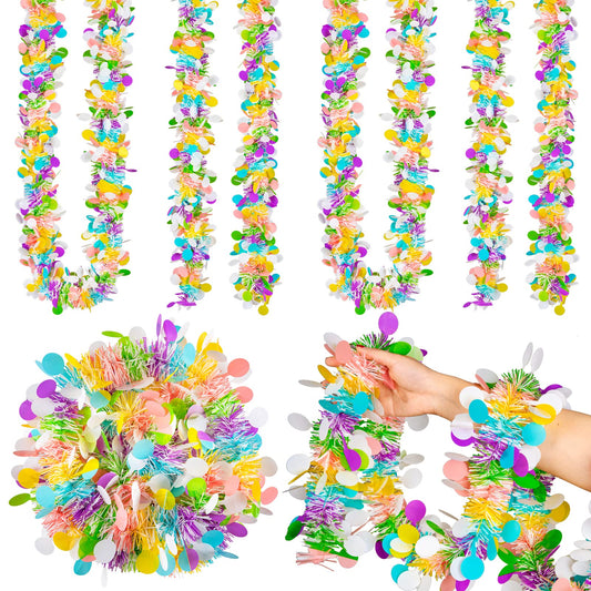 4Pcs Easter Tinsel Garland 26Ft Colorful Tinsel Twist with Confetti Spring Hanging Tinsel Ornament Decoration for Holiday Door Tree Mantel Window Outdoor Party Supplies