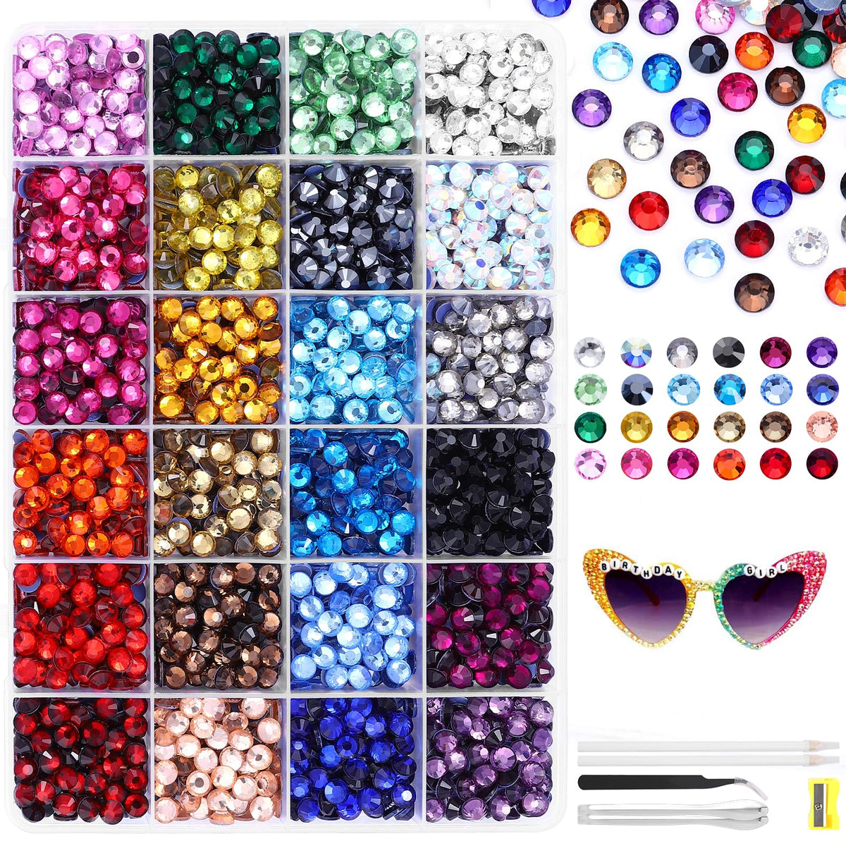 24 Colors Hotfix Rhinestones Kit, SS10 Glass Rhinestone for Bedazzling