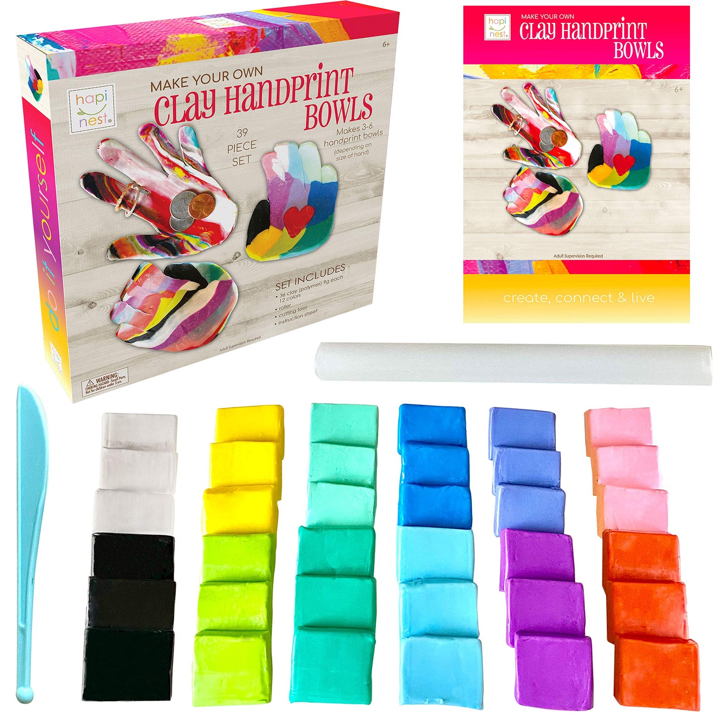 Hapinest Make Your Own Clay Handprint Bowl Kit for Kids, Arts and Crafts for Boys & Girls Ages 6 Years and Up