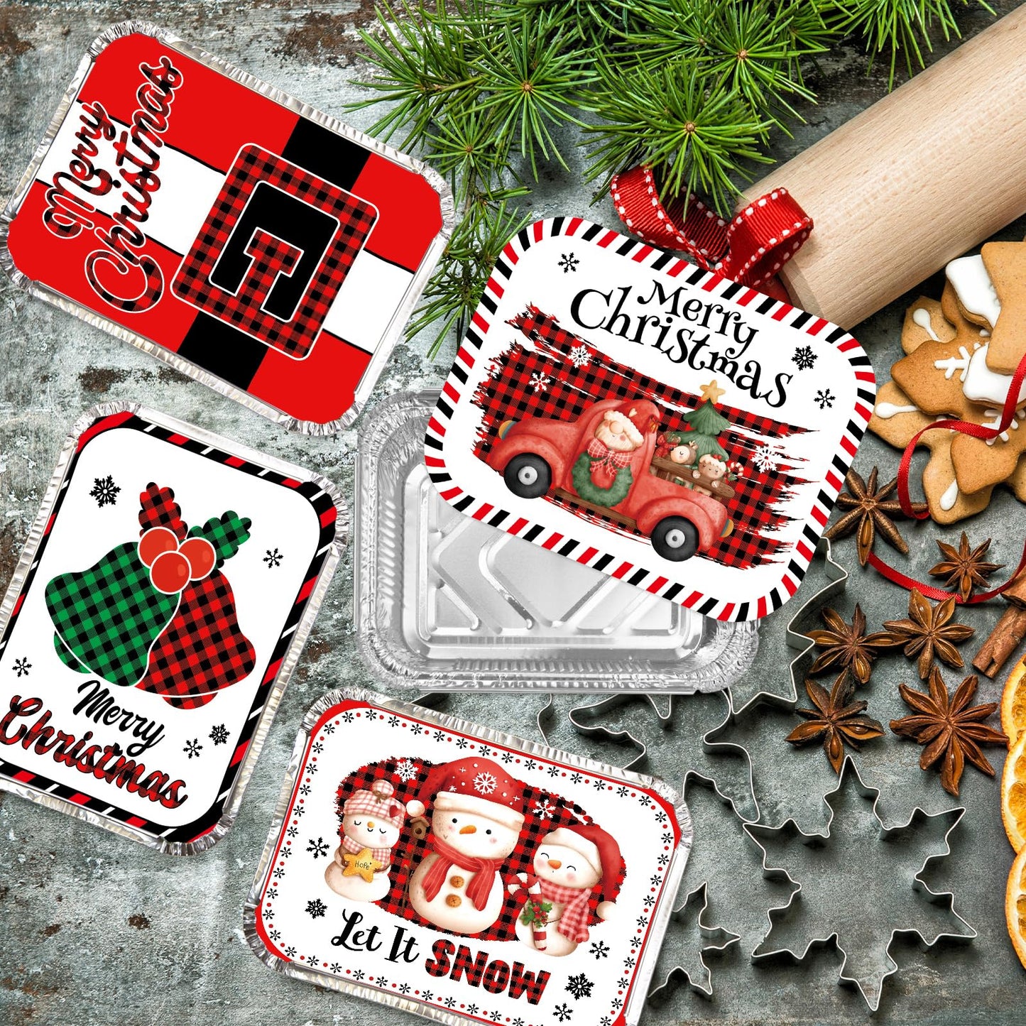 Christmas Aluminum Leftover Containers 36PCS Watercolor Christmas Food Storage with Lids Disposable To Go Containers Foil Tin Pans Winter Holiday Party Supplies