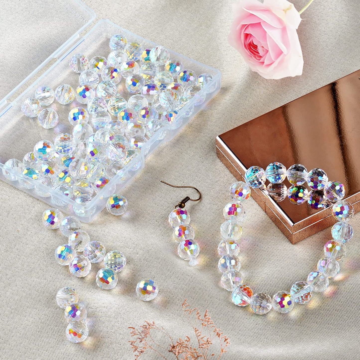 Crystal Glass Beads for Jewelry Making, 80 Pieces Crystal Beads, 10mm Glass Beads, Round Faceted Beads Bulk for Craft Necklace Bracelet Earring (AB Color)