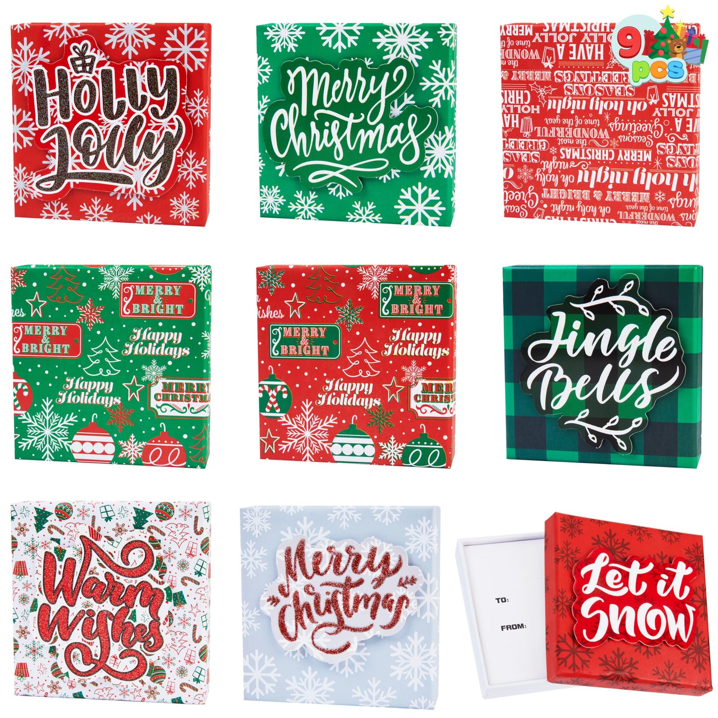 JOYIN 9 PCS Christmas Card Holders Gift Boxes, Square Gift Card Boxes for Holiday, Cash Holder Gift Boxes, Christmas Candy Wrapping Paper, Gift Extra-Special