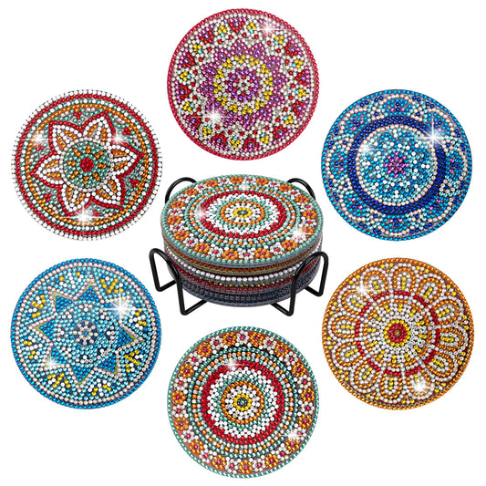 Temlum 6 Pcs Diamond Painting Coasters with Holder, Mandala Diamond Art Coasters Kits for Beginners, Adults Small Diamond Painting Kit Art Craft Supplies