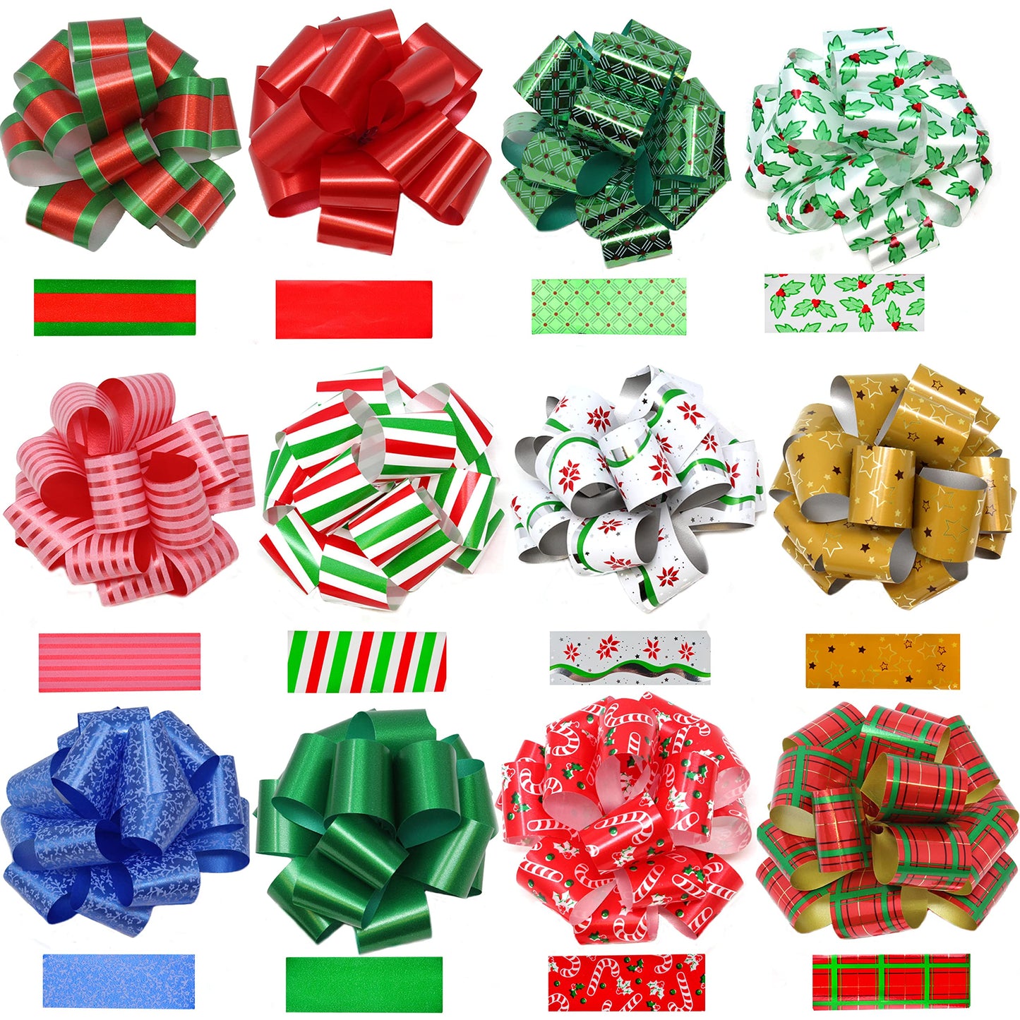 JOYIN 24 PCS Christmas Wrap Ribbon Pull Bows (5" Wide); Easy and Fast Gift Wrapping Accessory for presents, Bows, Baskets, Wine Bottles Decoration, Xmas Gift Wrapping and Decoration Present