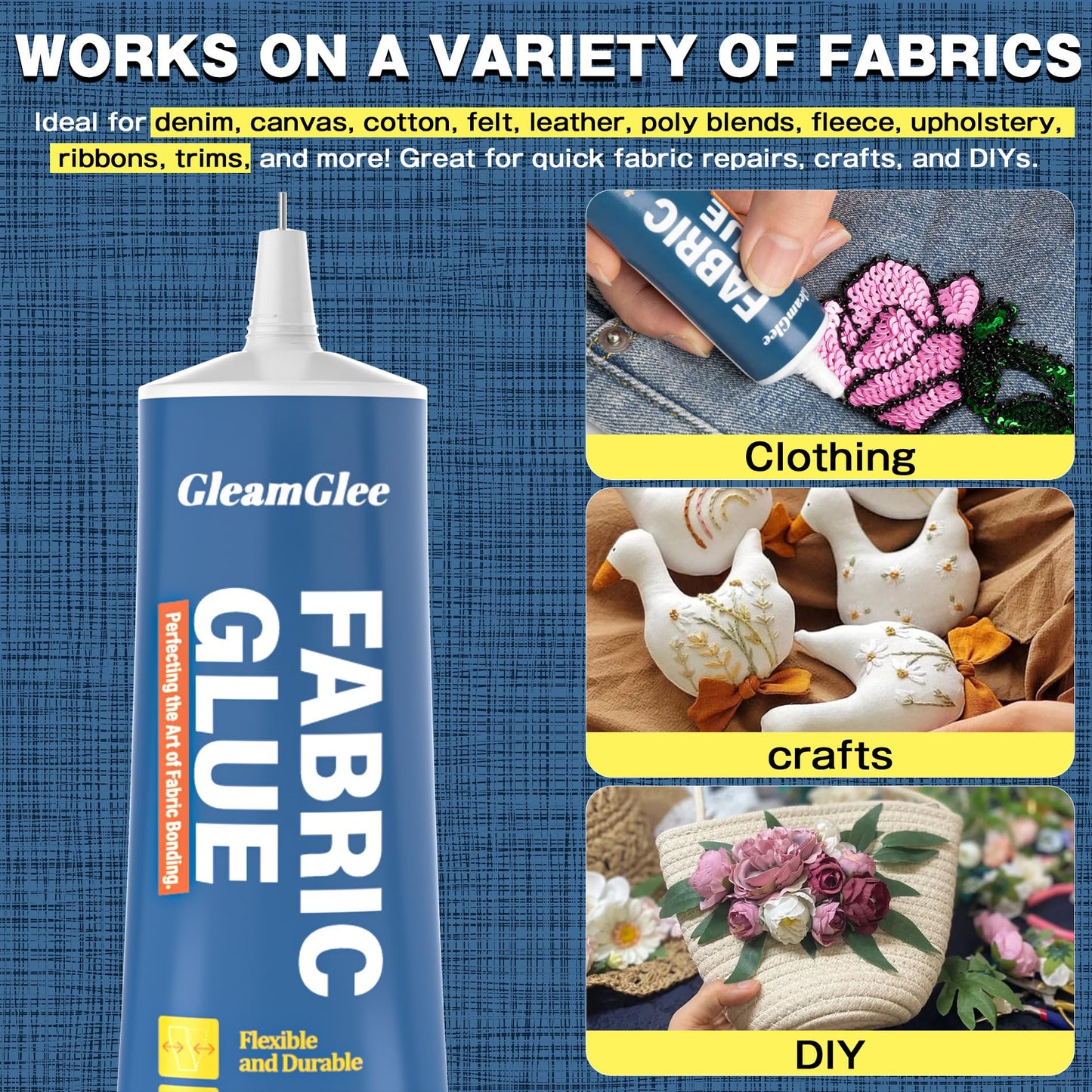 Fabric Glue Permanent, Extra Strong Fabric Adhesive, Washable Clear Clothing Glue for Clothes Repairs, Leather, Crafts, Upholstery, Material, Textile, Felt and Badges (50ml/1.76 oz)