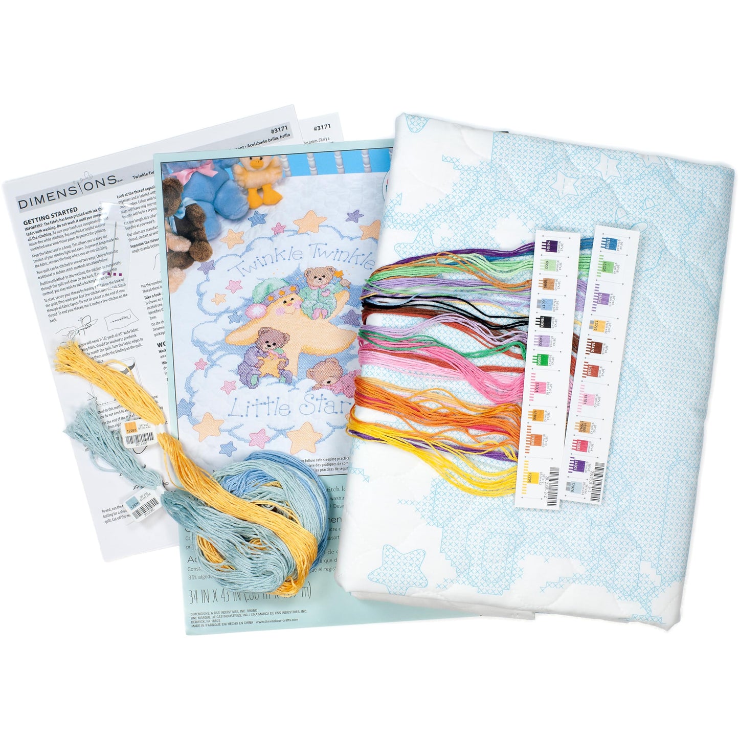 Twinkle Twinkle Twinkle Quilt Stamped Cross Stitch Kit, 34'' W x 43'' H White