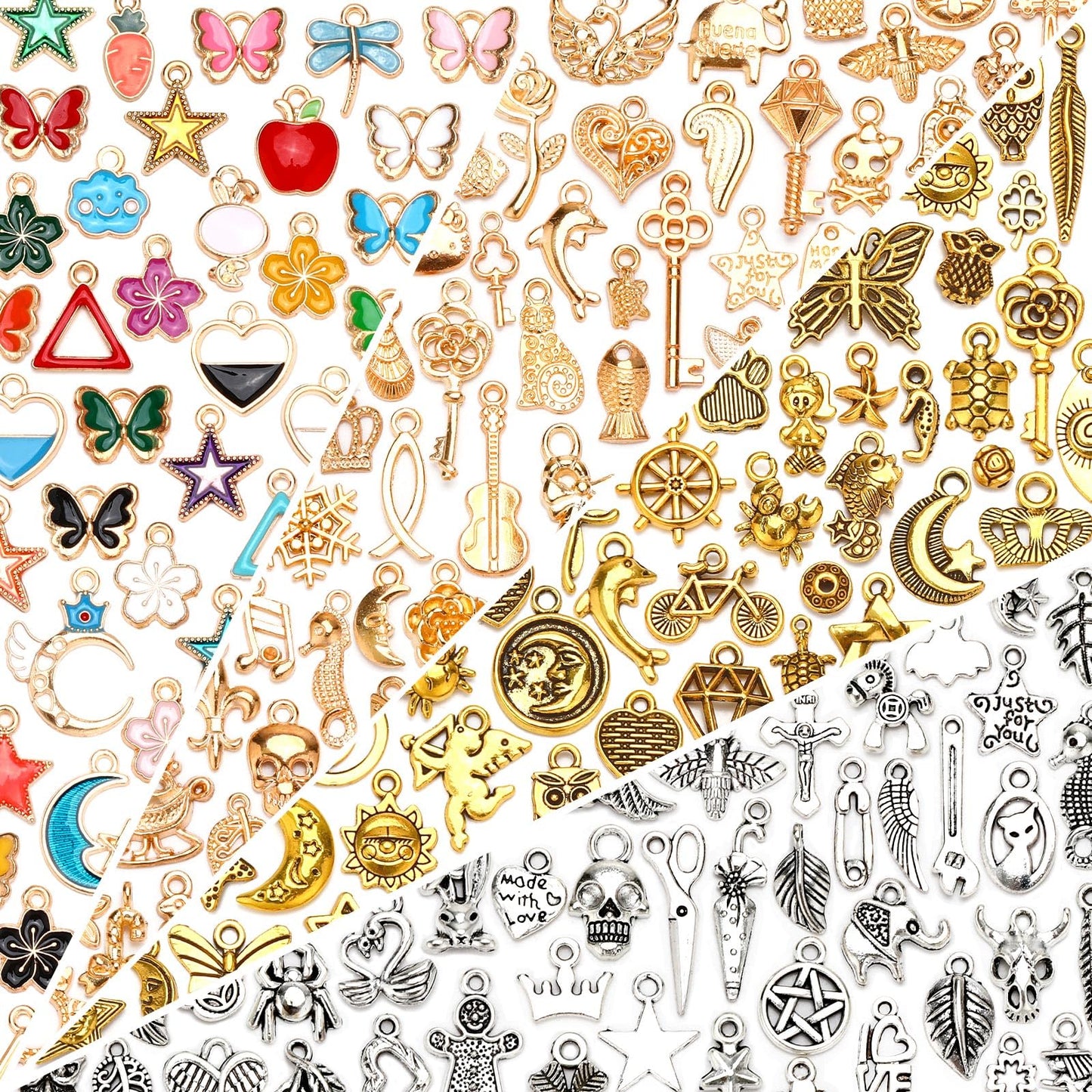 SANNIX 200Pcs Charms for Jewelry Making, Assorted Enamel Charms, Mixed Antique Gold Tibetan Silver Jewelry Bangle Charm Pendants for Bracelet Necklace Earrings Craft Supplies