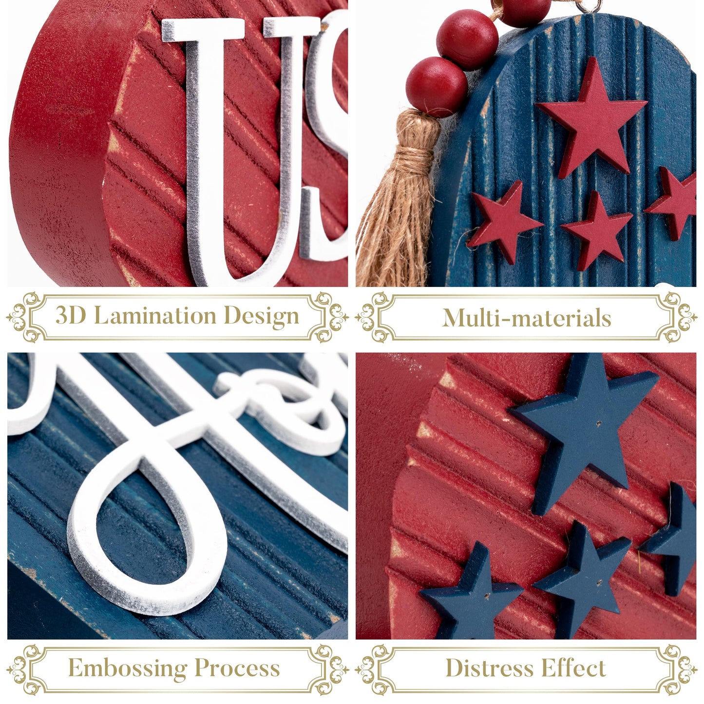 Valery Madelyn 4th of July Table Decorations, 2 Pcs Wooden Memorial Day Decorations Patriotic Decor Heart Centerpieces, Red White and Blue Americana Home USA Sign for Independence Day, 4 inch
