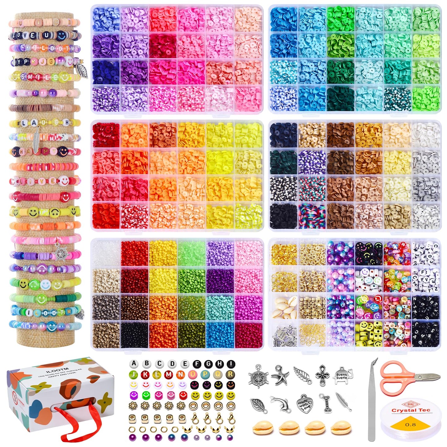 Friendship Bracelet Kit, 16800pcs, 96 Colors Polymer Clay Beads & 24 Colors Glass Seed Beads, 400 Letters Beads，Bracelet Making Kit for DIY Jewelry Making&Friendship Bracelet Making