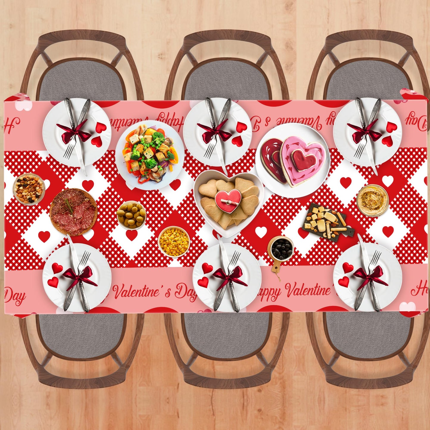 OHOME 2 Pack Valentines Day Decorations - Valentines Decor - Disposable Plastic Valentines Tablecloth | Valentine Decorations Indoor - Valentines Party Decorations Favors | Valentines Backdrop Banner