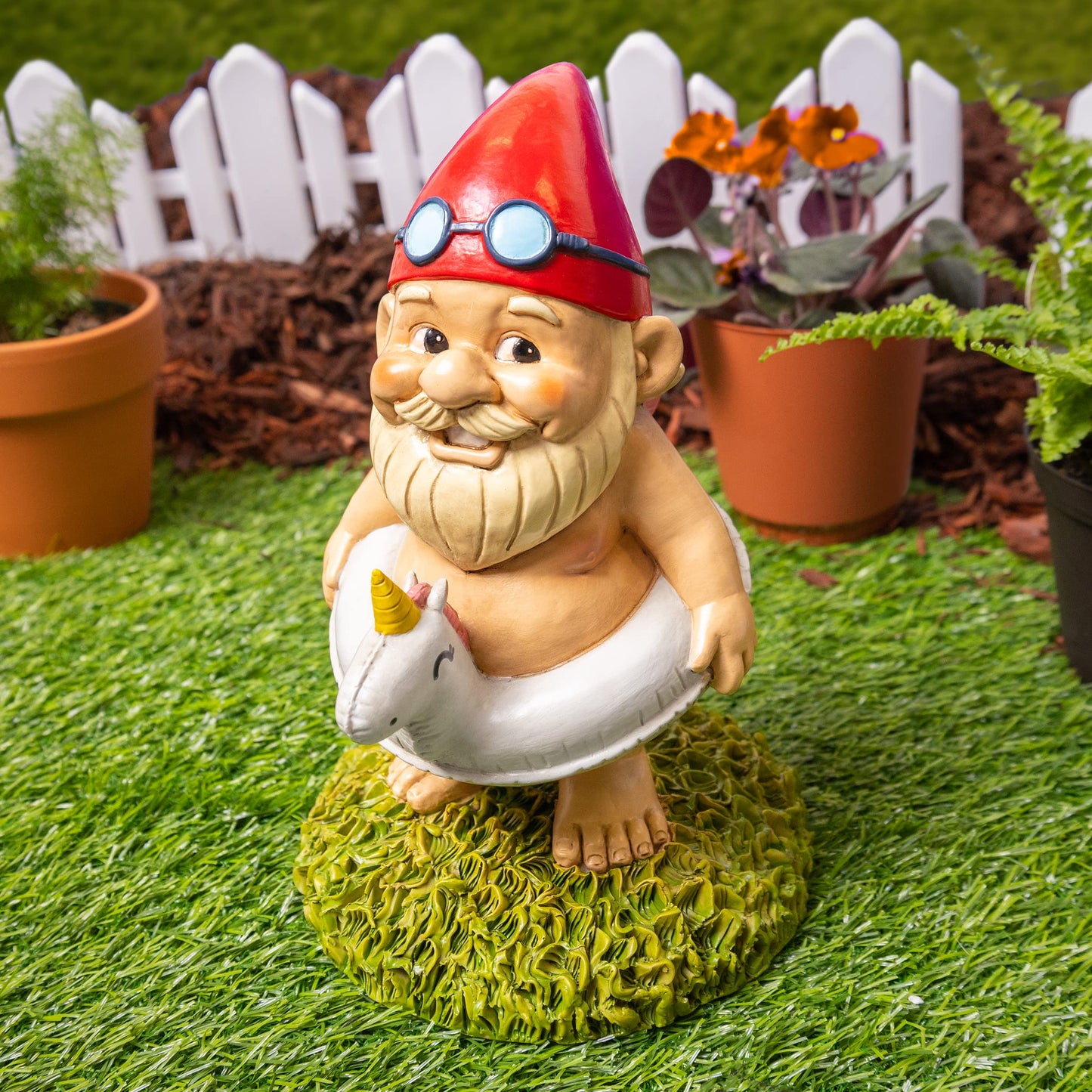 9” Funny Unicorn Pool Float Garden Gnome – Hilarious Lawn Statue for Outdoor Decor – All-Weather Resin Yard Ornament – Unique Housewarming & Gag Gift