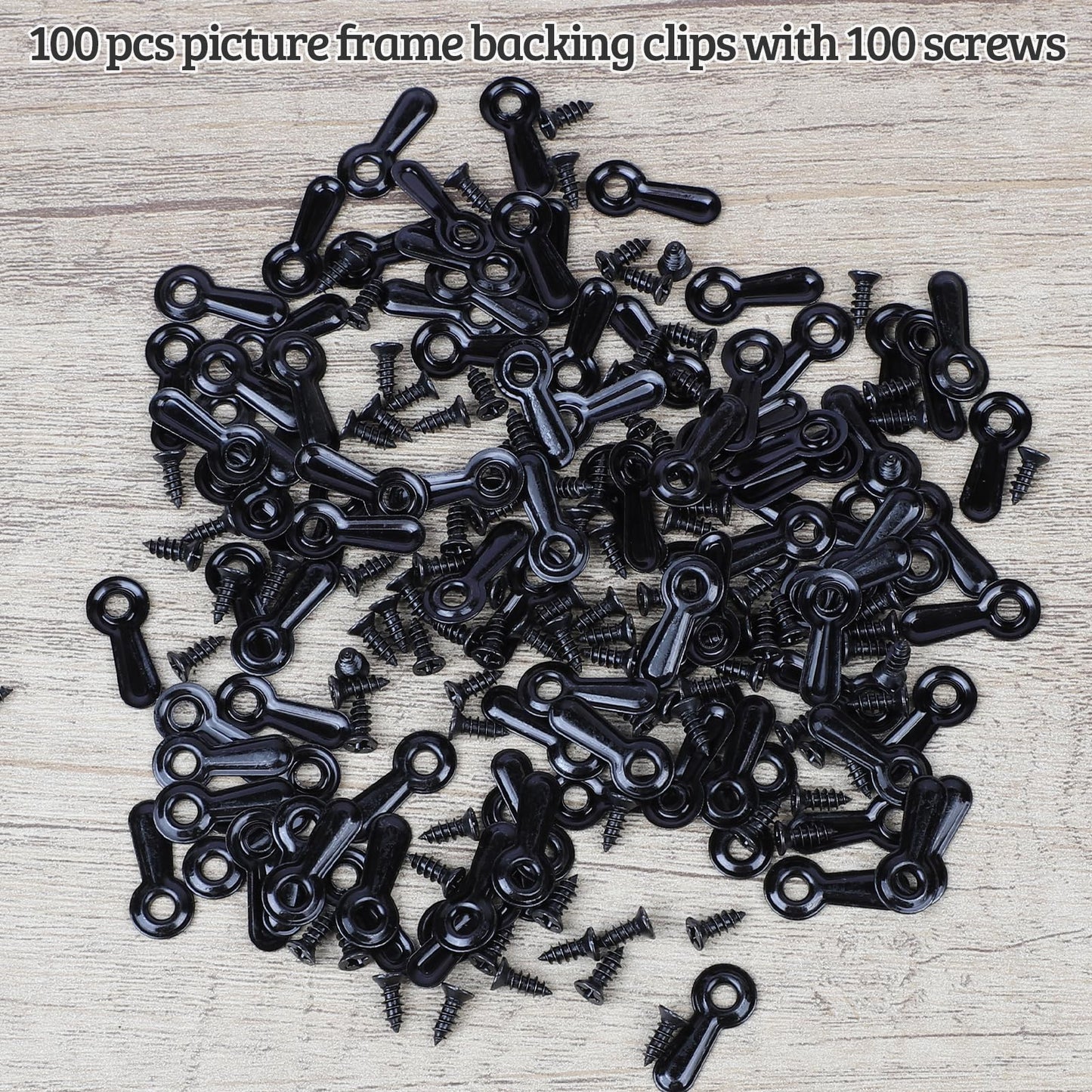 Picture Frame Turn Button Fasteners Set, 100 PCS Picture Frame Backing Clips Photo Frame Hardware Clips with 100 Pieces Screws for Hanging Pictures, Photos, Drawing by PinCute (Black)