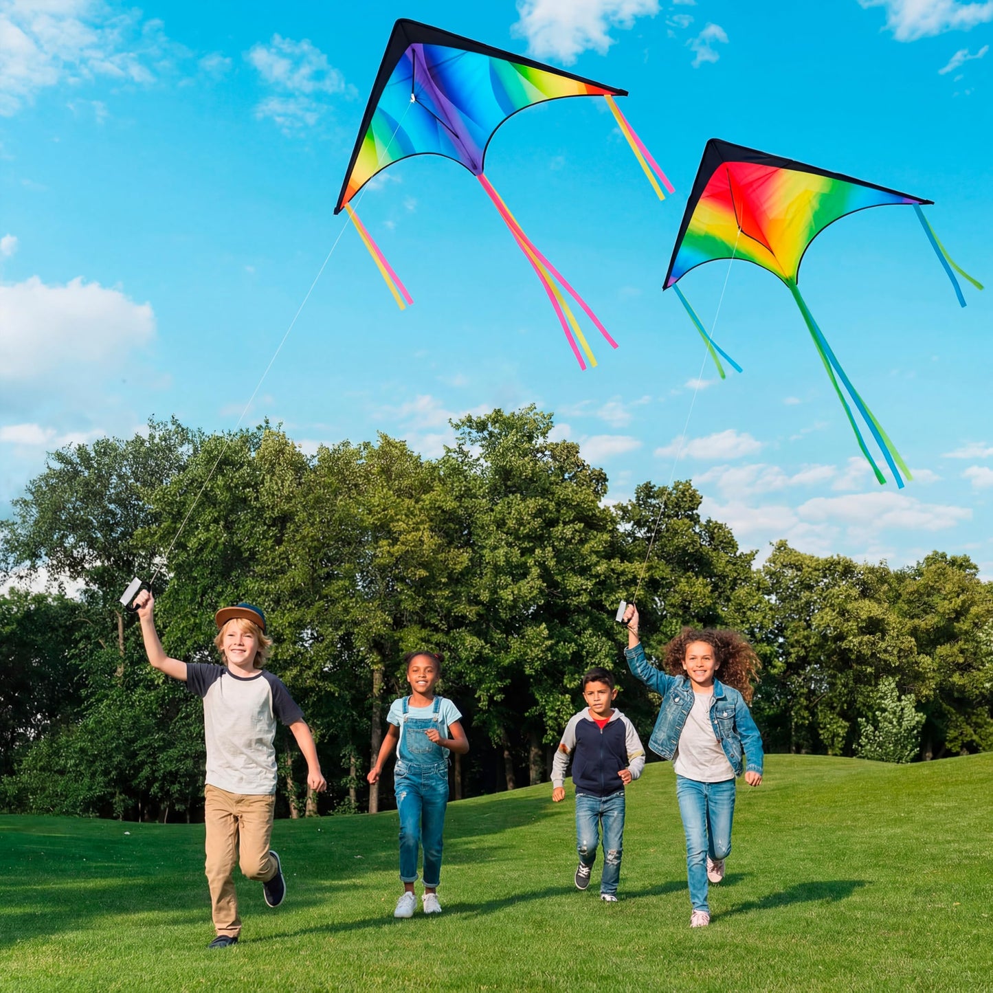 JOYIN 3 Pcs Large Delta Kite Gradient Rainbow, Easy to Fly Huge for Kids and Adults with 328ft String, Large Delta Beach Kite for Outdoor Games and Activities