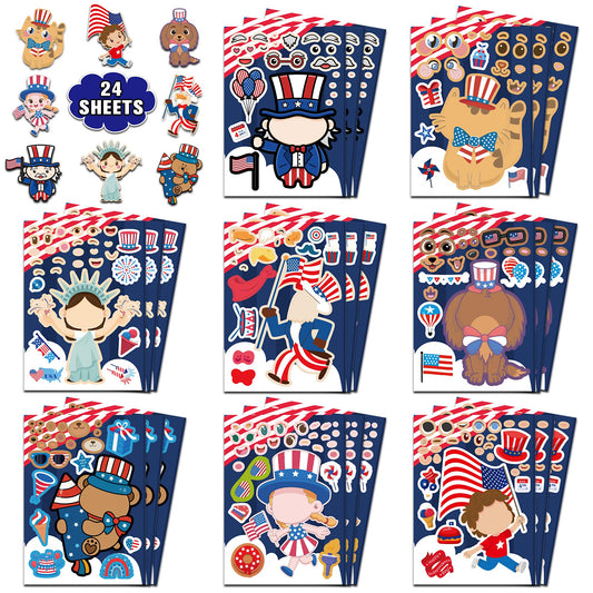 4th of July Outfits for Women - 24Pcs Patriotic Stickers, Make-a-face Stickers,Fourth of July Decorations Accessories Party Favors Supplies for Memorial Day Classroom DIY Crafts Party Decorations